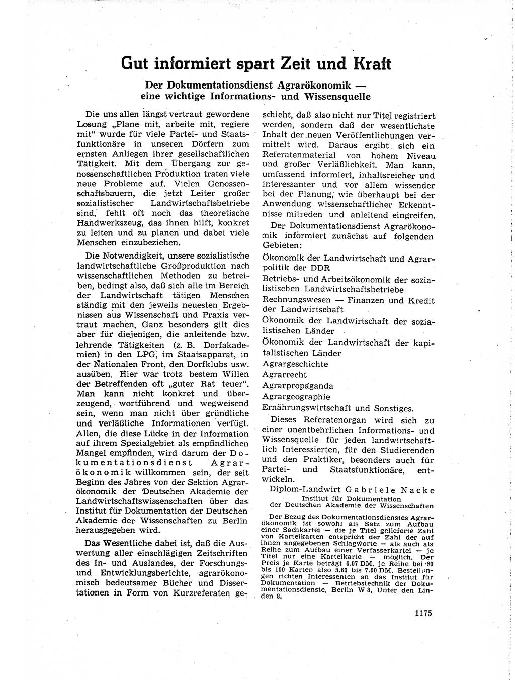 Neuer Weg (NW), Organ des Zentralkomitees (ZK) der SED (Sozialistische Einheitspartei Deutschlands) für Fragen des Parteilebens, 16. Jahrgang [Deutsche Demokratische Republik (DDR)] 1961, Seite 1175 (NW ZK SED DDR 1961, S. 1175)