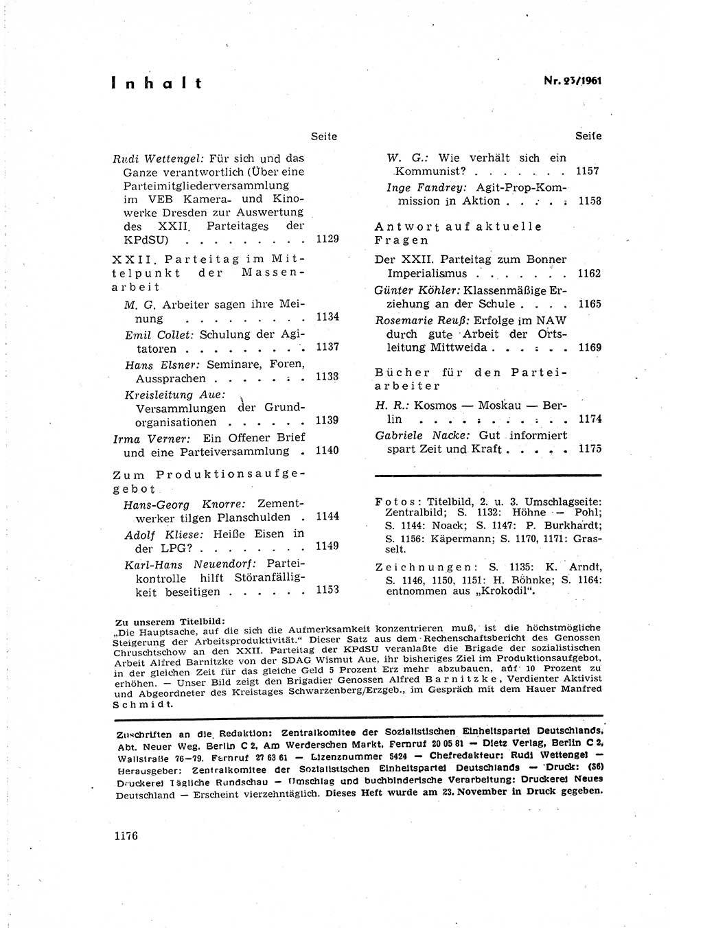 Neuer Weg (NW), Organ des Zentralkomitees (ZK) der SED (Sozialistische Einheitspartei Deutschlands) für Fragen des Parteilebens, 16. Jahrgang [Deutsche Demokratische Republik (DDR)] 1961, Seite 1176 (NW ZK SED DDR 1961, S. 1176)