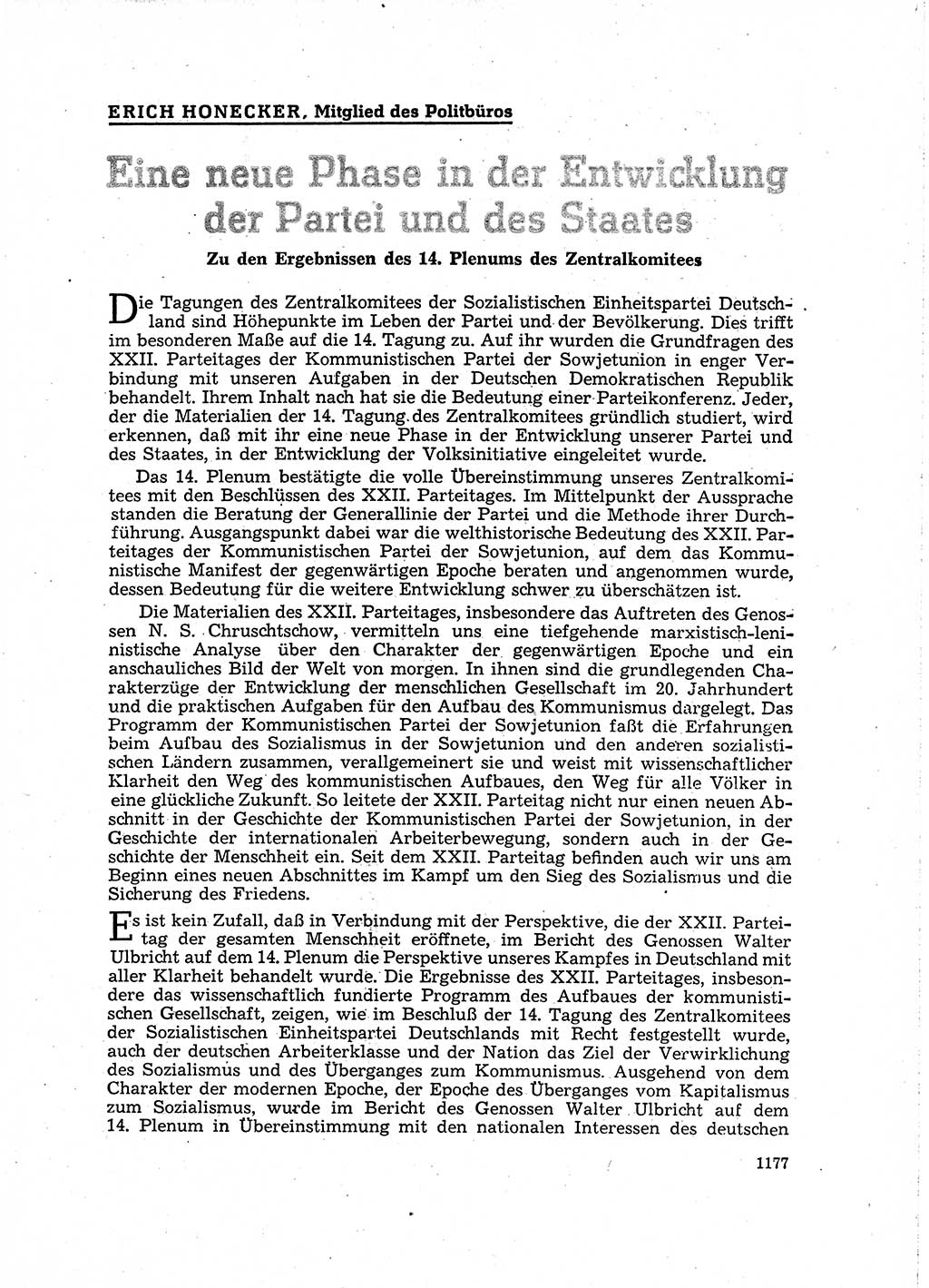 Neuer Weg (NW), Organ des Zentralkomitees (ZK) der SED (Sozialistische Einheitspartei Deutschlands) für Fragen des Parteilebens, 16. Jahrgang [Deutsche Demokratische Republik (DDR)] 1961, Seite 1177 (NW ZK SED DDR 1961, S. 1177)