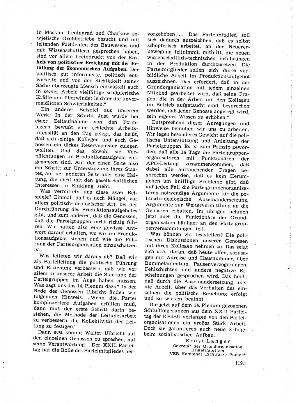 Neuer Weg (NW), Organ des Zentralkomitees (ZK) der SED (Sozialistische Einheitspartei Deutschlands) für Fragen des Parteilebens, 16. Jahrgang [Deutsche Demokratische Republik (DDR)] 1961, Seite 1191 (NW ZK SED DDR 1961, S. 1191)