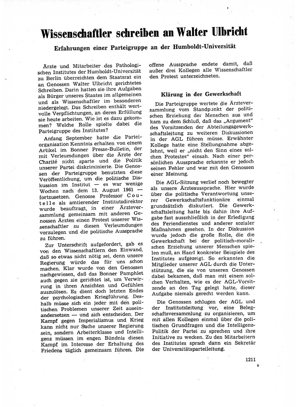Neuer Weg (NW), Organ des Zentralkomitees (ZK) der SED (Sozialistische Einheitspartei Deutschlands) für Fragen des Parteilebens, 16. Jahrgang [Deutsche Demokratische Republik (DDR)] 1961, Seite 1211 (NW ZK SED DDR 1961, S. 1211)