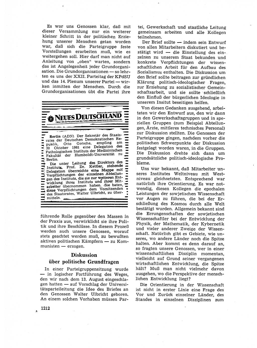 Neuer Weg (NW), Organ des Zentralkomitees (ZK) der SED (Sozialistische Einheitspartei Deutschlands) für Fragen des Parteilebens, 16. Jahrgang [Deutsche Demokratische Republik (DDR)] 1961, Seite 1212 (NW ZK SED DDR 1961, S. 1212)