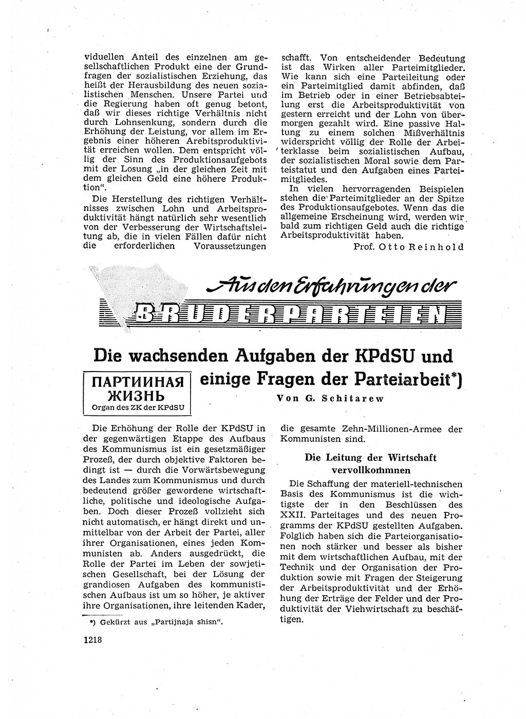 Neuer Weg (NW), Organ des Zentralkomitees (ZK) der SED (Sozialistische Einheitspartei Deutschlands) für Fragen des Parteilebens, 16. Jahrgang [Deutsche Demokratische Republik (DDR)] 1961, Seite 1218 (NW ZK SED DDR 1961, S. 1218)