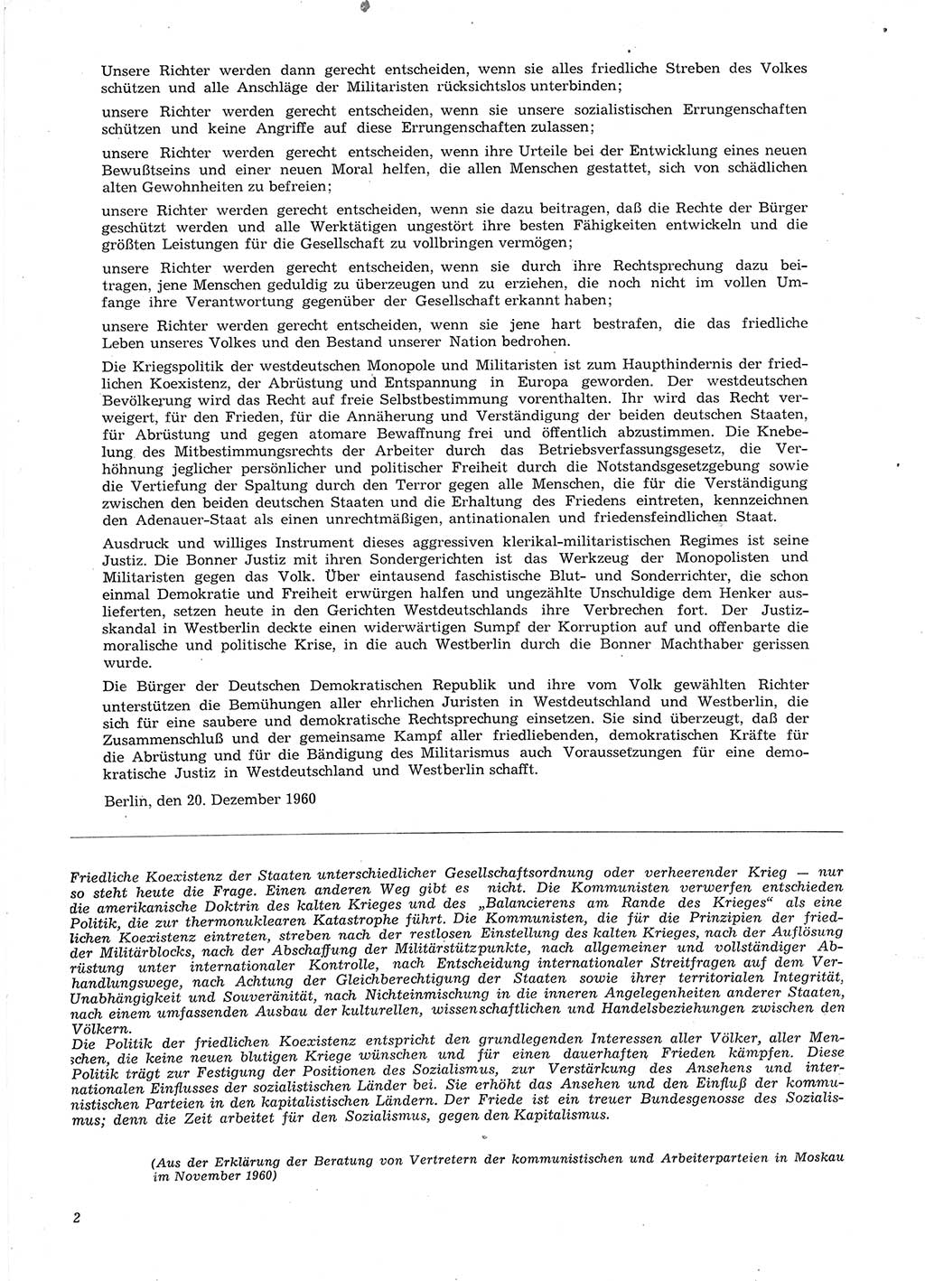 Neue Justiz (NJ), Zeitschrift für Recht und Rechtswissenschaft [Deutsche Demokratische Republik (DDR)], 15. Jahrgang 1961, Seite 2 (NJ DDR 1961, S. 2)