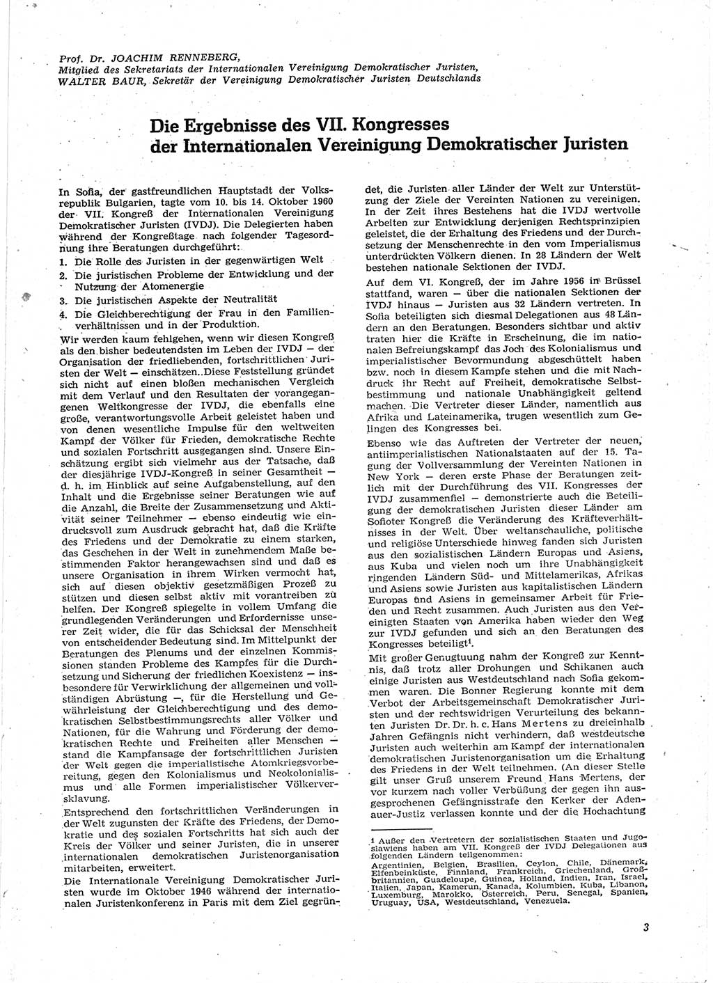 Neue Justiz (NJ), Zeitschrift für Recht und Rechtswissenschaft [Deutsche Demokratische Republik (DDR)], 15. Jahrgang 1961, Seite 3 (NJ DDR 1961, S. 3)