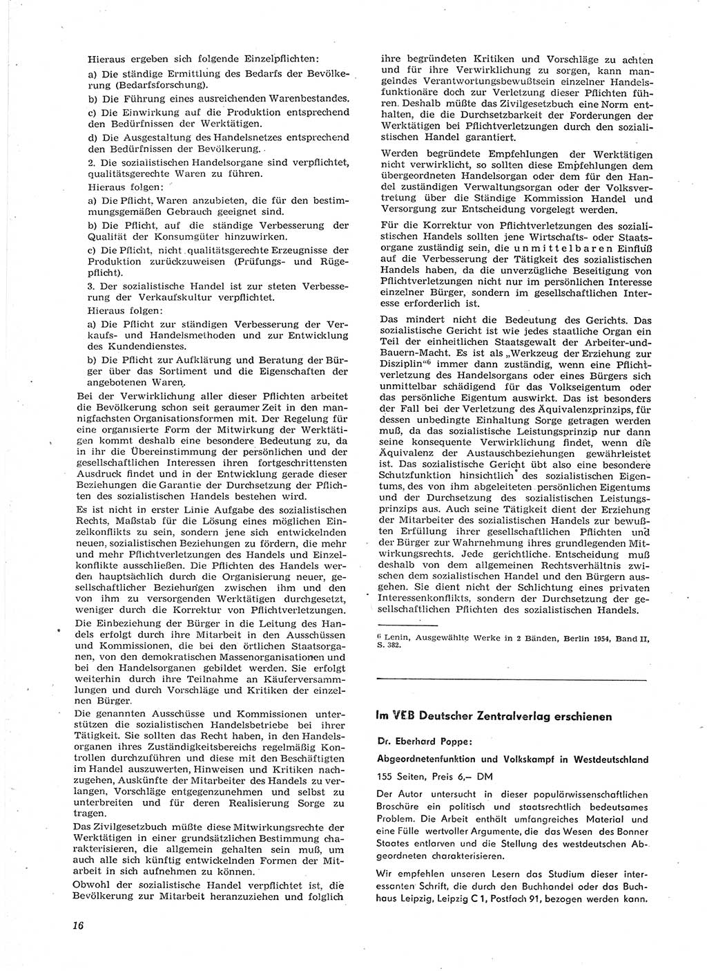 Neue Justiz (NJ), Zeitschrift für Recht und Rechtswissenschaft [Deutsche Demokratische Republik (DDR)], 15. Jahrgang 1961, Seite 16 (NJ DDR 1961, S. 16)
