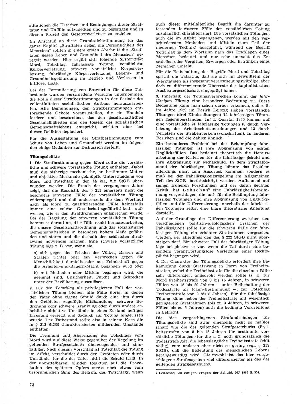 Neue Justiz (NJ), Zeitschrift für Recht und Rechtswissenschaft [Deutsche Demokratische Republik (DDR)], 15. Jahrgang 1961, Seite 18 (NJ DDR 1961, S. 18)