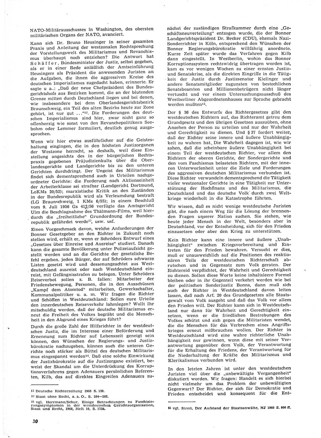Neue Justiz (NJ), Zeitschrift für Recht und Rechtswissenschaft [Deutsche Demokratische Republik (DDR)], 15. Jahrgang 1961, Seite 30 (NJ DDR 1961, S. 30)