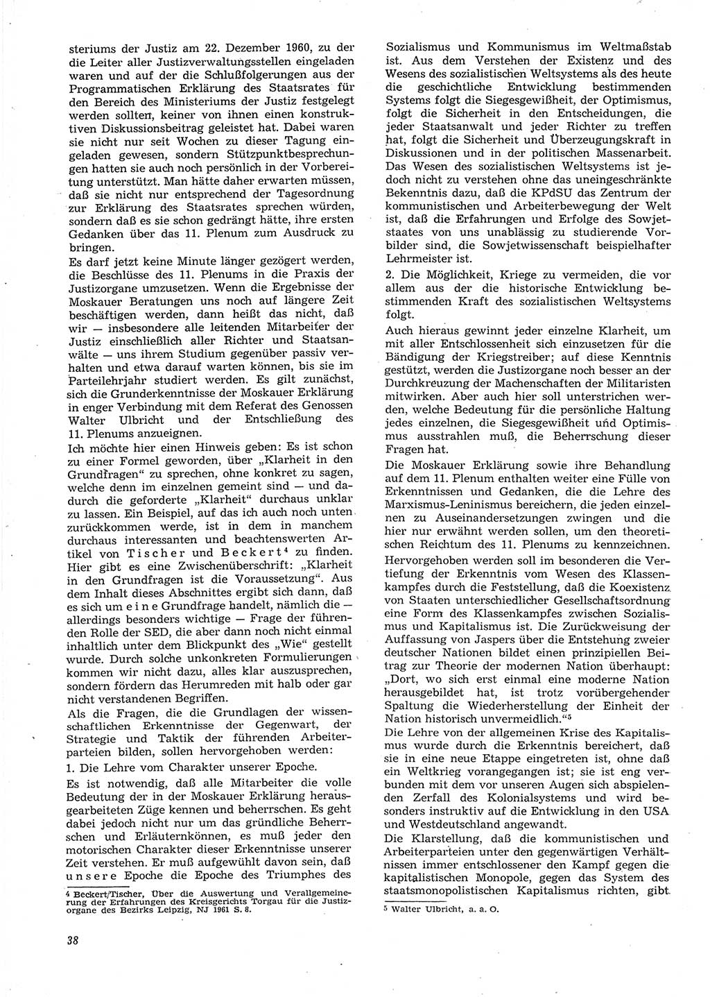 Neue Justiz (NJ), Zeitschrift für Recht und Rechtswissenschaft [Deutsche Demokratische Republik (DDR)], 15. Jahrgang 1961, Seite 38 (NJ DDR 1961, S. 38)