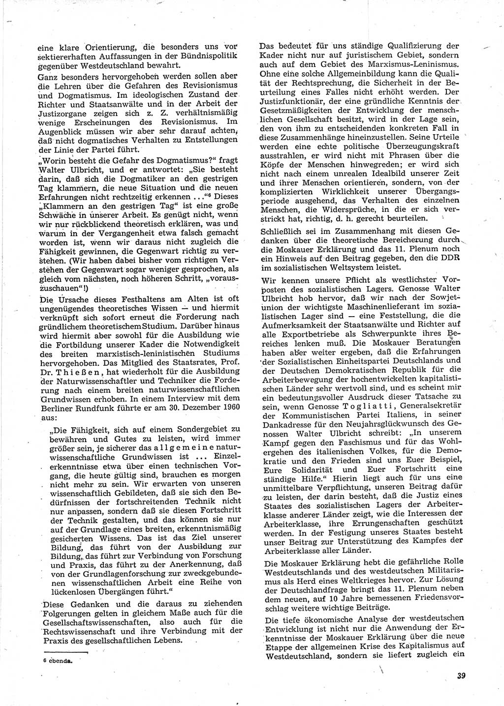 Neue Justiz (NJ), Zeitschrift für Recht und Rechtswissenschaft [Deutsche Demokratische Republik (DDR)], 15. Jahrgang 1961, Seite 39 (NJ DDR 1961, S. 39)