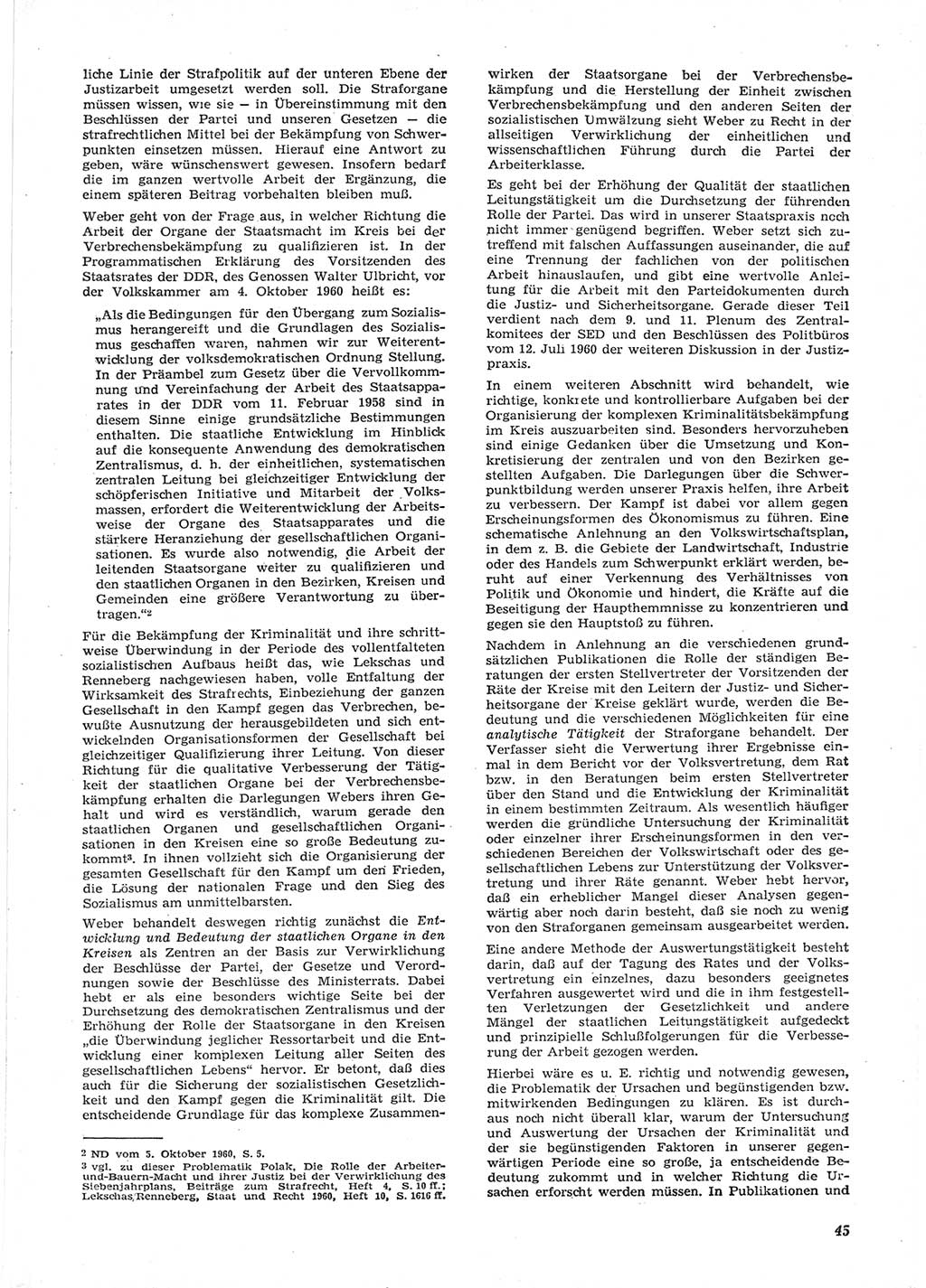 Neue Justiz (NJ), Zeitschrift für Recht und Rechtswissenschaft [Deutsche Demokratische Republik (DDR)], 15. Jahrgang 1961, Seite 45 (NJ DDR 1961, S. 45)