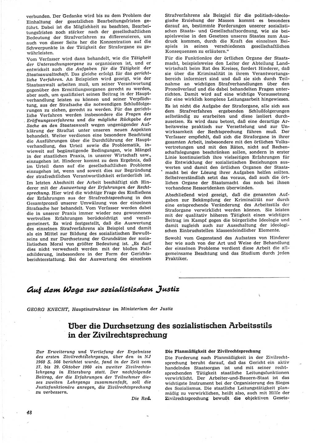 Neue Justiz (NJ), Zeitschrift für Recht und Rechtswissenschaft [Deutsche Demokratische Republik (DDR)], 15. Jahrgang 1961, Seite 48 (NJ DDR 1961, S. 48)