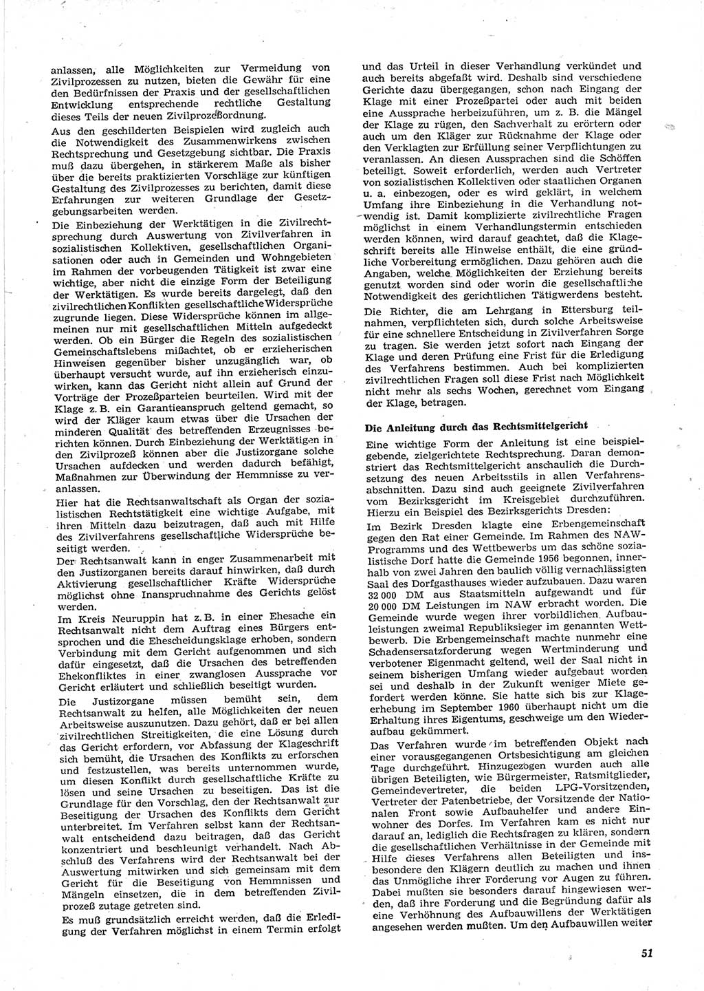 Neue Justiz (NJ), Zeitschrift für Recht und Rechtswissenschaft [Deutsche Demokratische Republik (DDR)], 15. Jahrgang 1961, Seite 51 (NJ DDR 1961, S. 51)