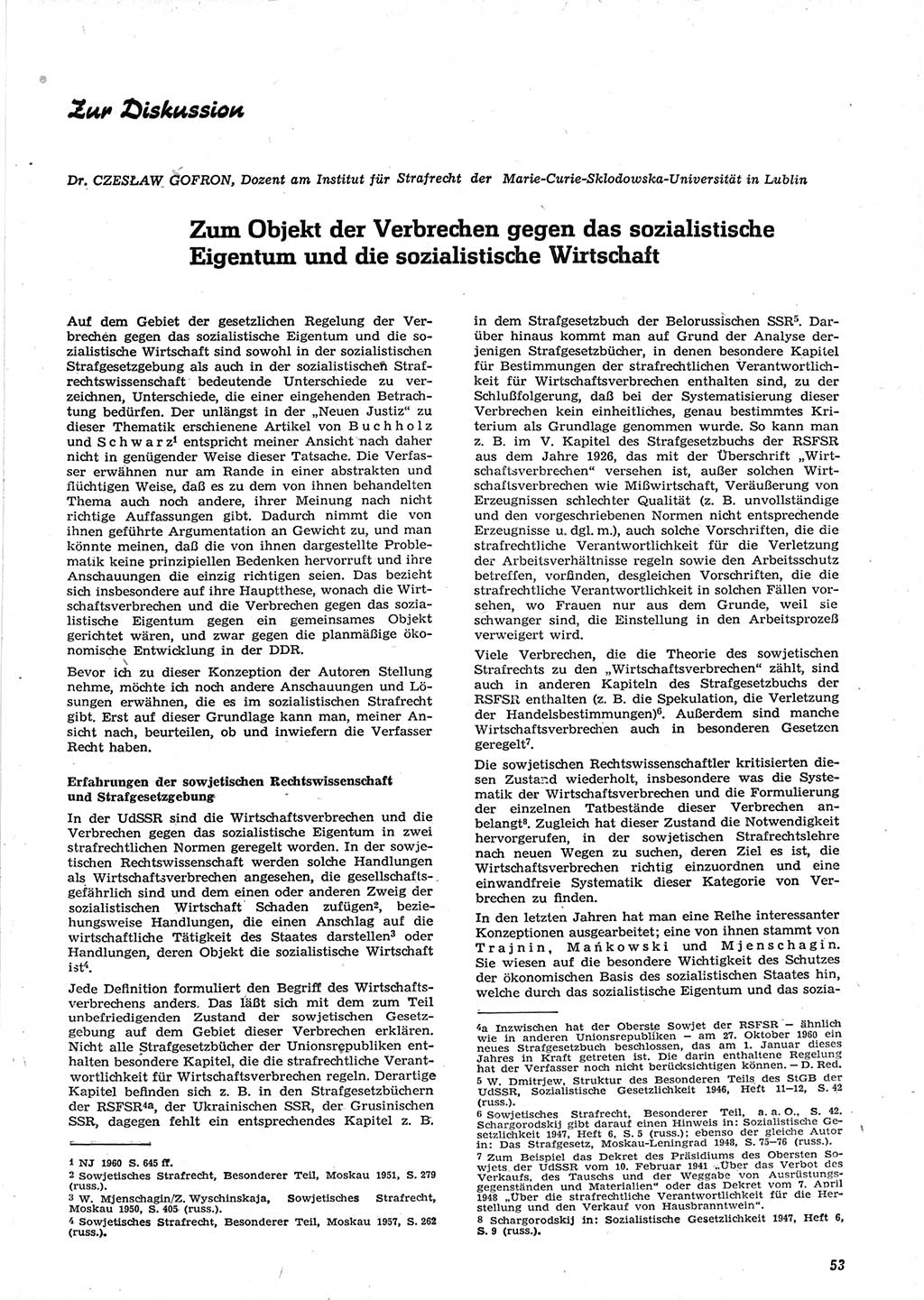 Neue Justiz (NJ), Zeitschrift für Recht und Rechtswissenschaft [Deutsche Demokratische Republik (DDR)], 15. Jahrgang 1961, Seite 53 (NJ DDR 1961, S. 53)