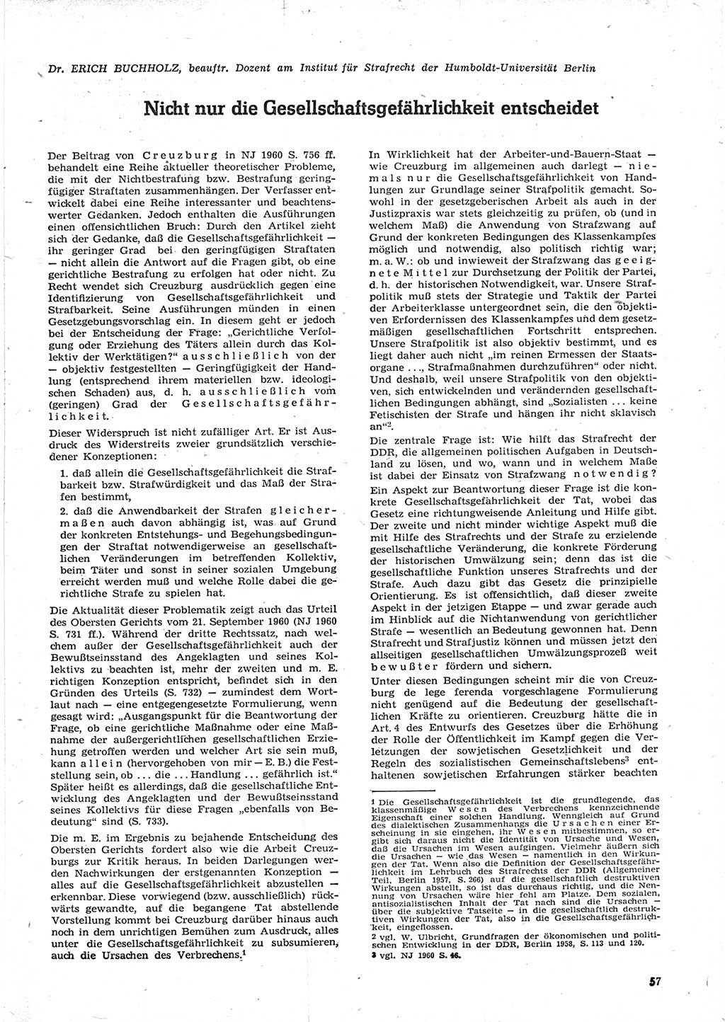 Neue Justiz (NJ), Zeitschrift für Recht und Rechtswissenschaft [Deutsche Demokratische Republik (DDR)], 15. Jahrgang 1961, Seite 57 (NJ DDR 1961, S. 57)