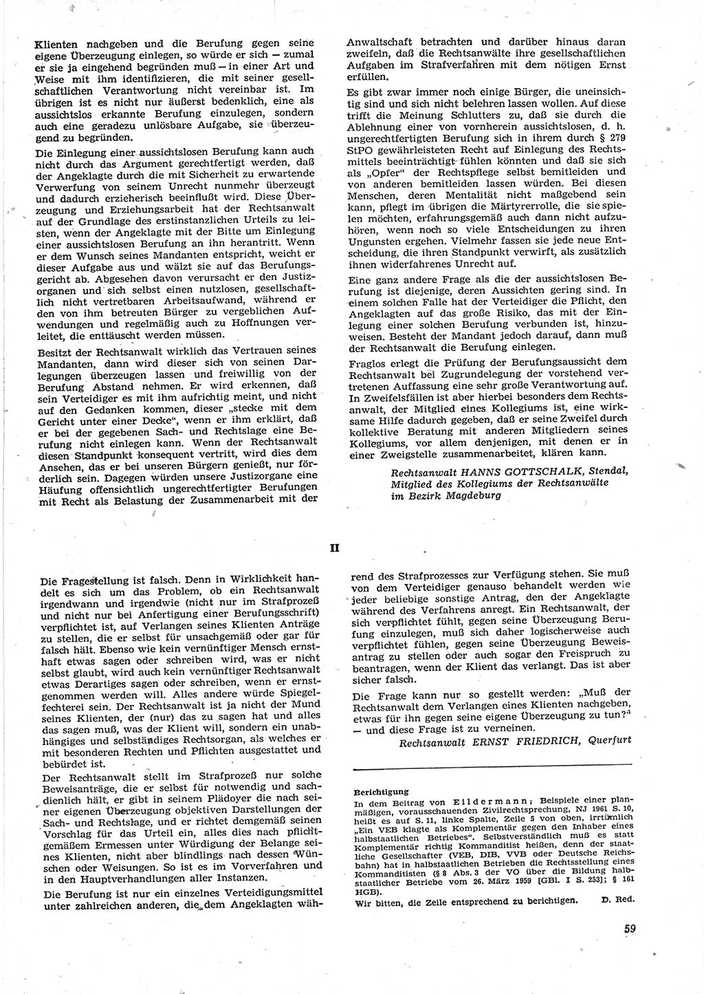 Neue Justiz (NJ), Zeitschrift für Recht und Rechtswissenschaft [Deutsche Demokratische Republik (DDR)], 15. Jahrgang 1961, Seite 59 (NJ DDR 1961, S. 59)