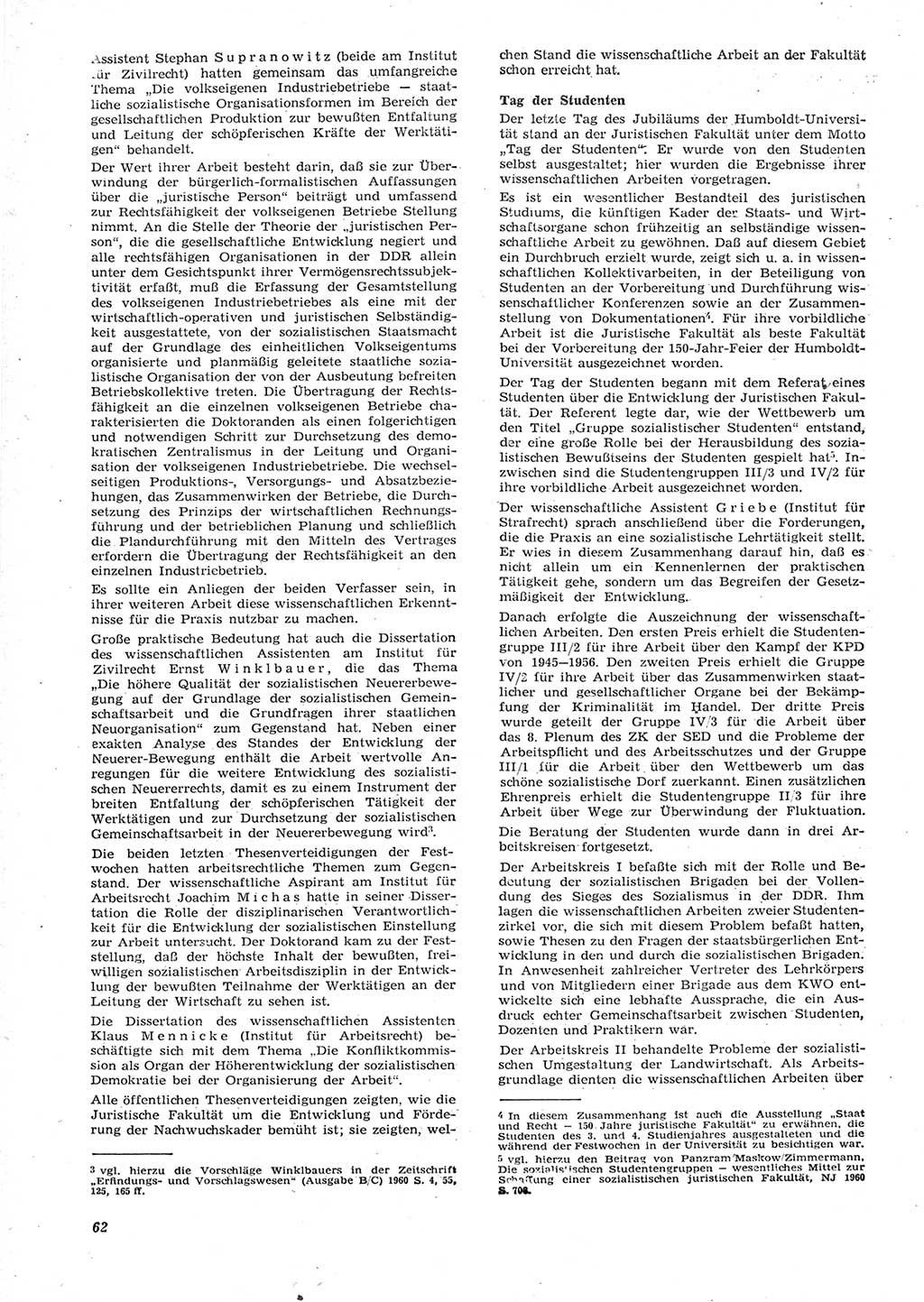 Neue Justiz (NJ), Zeitschrift für Recht und Rechtswissenschaft [Deutsche Demokratische Republik (DDR)], 15. Jahrgang 1961, Seite 62 (NJ DDR 1961, S. 62)