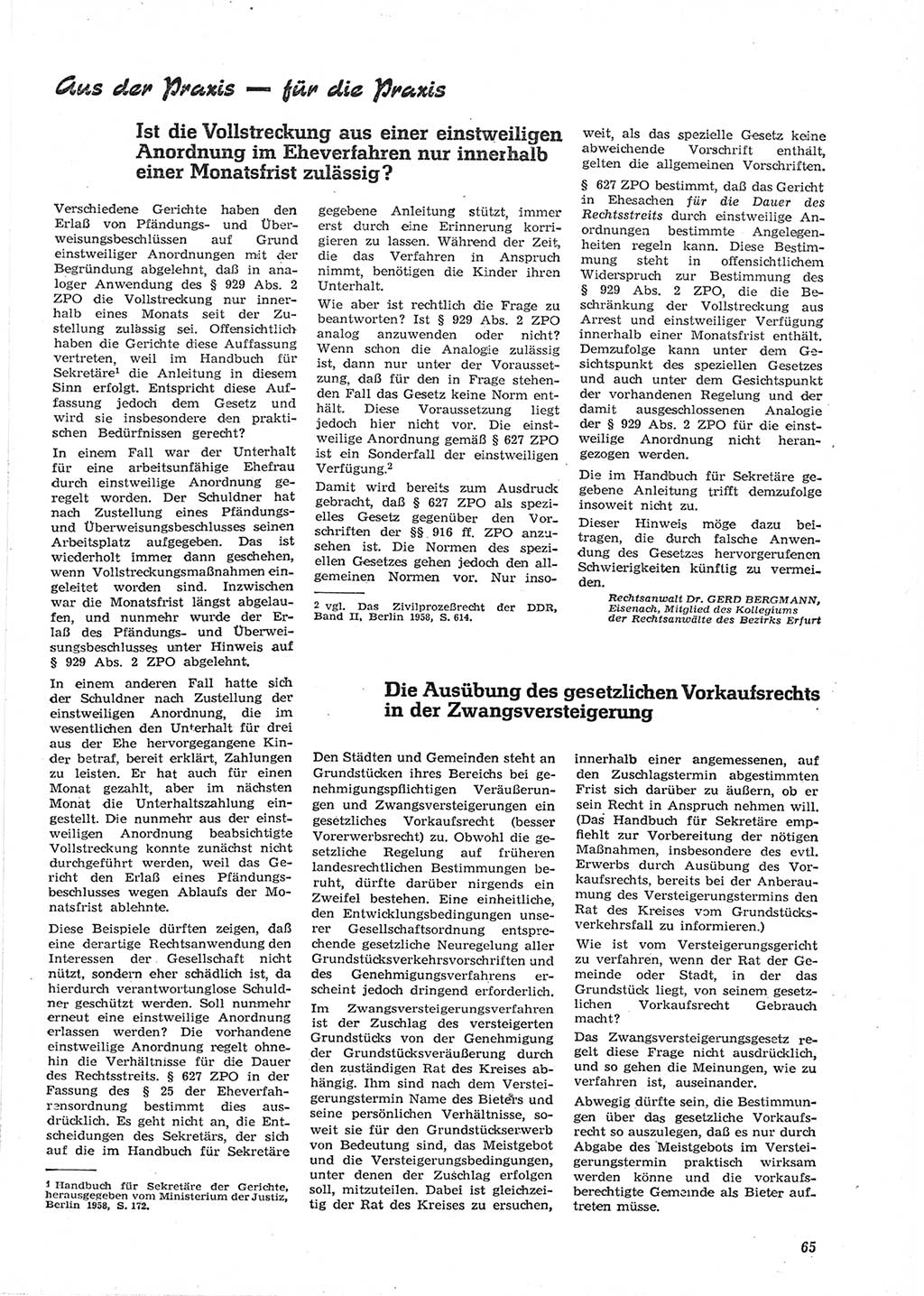 Neue Justiz (NJ), Zeitschrift für Recht und Rechtswissenschaft [Deutsche Demokratische Republik (DDR)], 15. Jahrgang 1961, Seite 65 (NJ DDR 1961, S. 65)