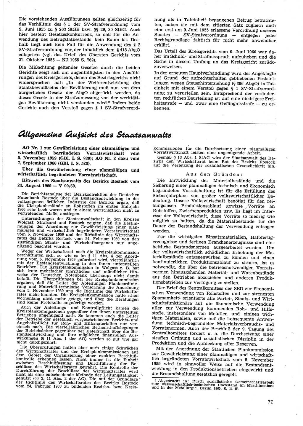 Neue Justiz (NJ), Zeitschrift für Recht und Rechtswissenschaft [Deutsche Demokratische Republik (DDR)], 15. Jahrgang 1961, Seite 71 (NJ DDR 1961, S. 71)