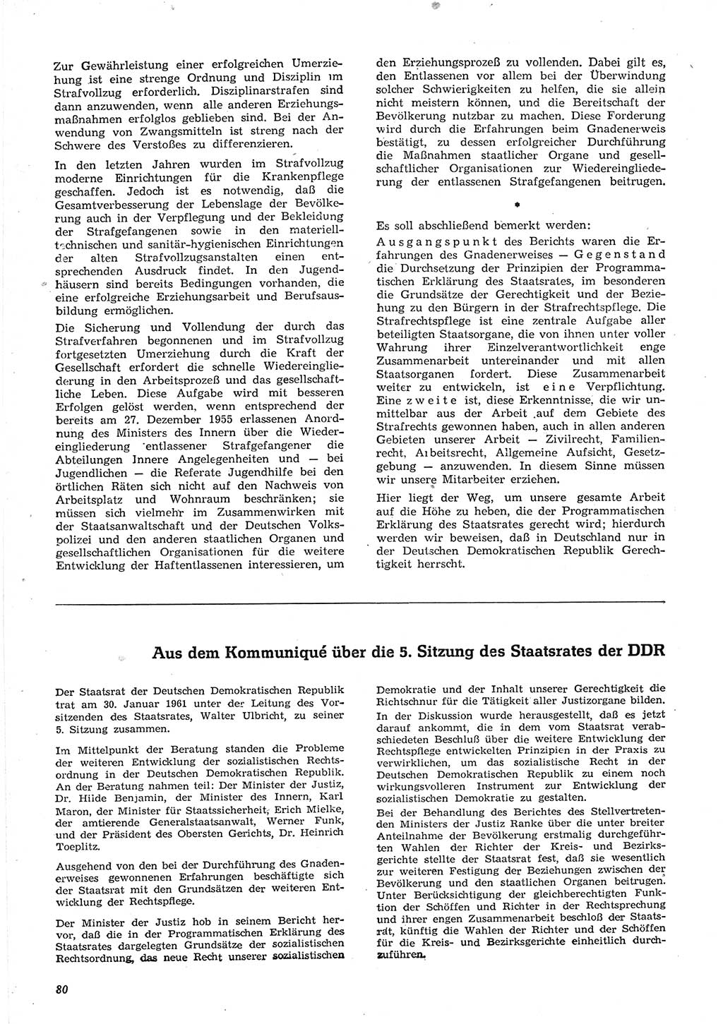 Neue Justiz (NJ), Zeitschrift für Recht und Rechtswissenschaft [Deutsche Demokratische Republik (DDR)], 15. Jahrgang 1961, Seite 80 (NJ DDR 1961, S. 80)