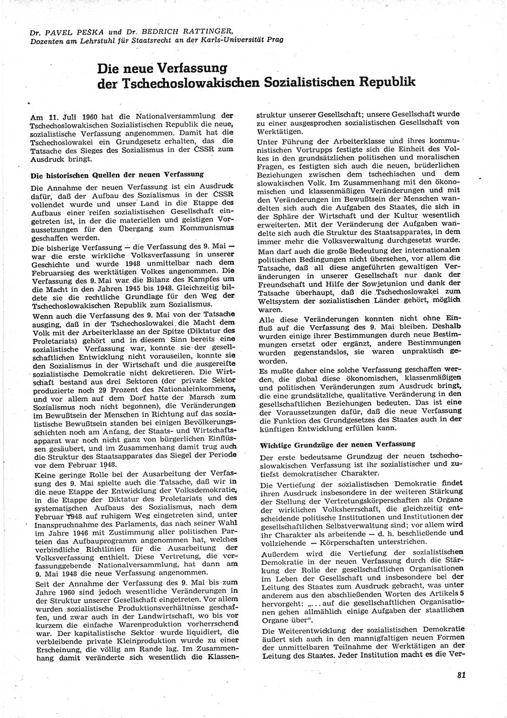Neue Justiz (NJ), Zeitschrift für Recht und Rechtswissenschaft [Deutsche Demokratische Republik (DDR)], 15. Jahrgang 1961, Seite 81 (NJ DDR 1961, S. 81)