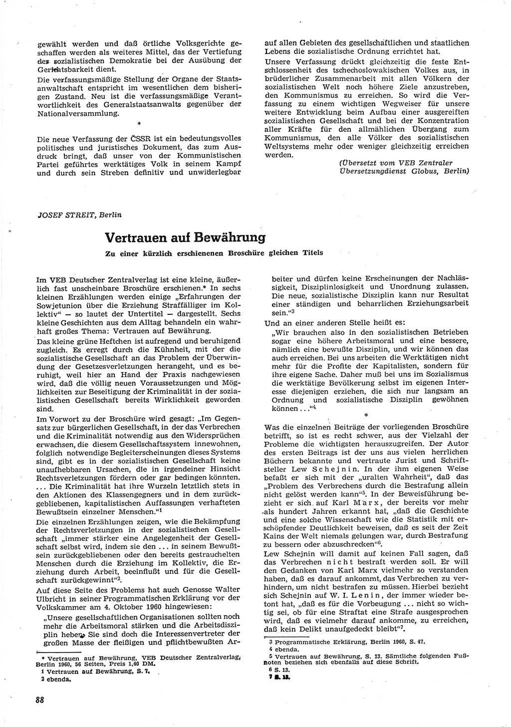 Neue Justiz (NJ), Zeitschrift für Recht und Rechtswissenschaft [Deutsche Demokratische Republik (DDR)], 15. Jahrgang 1961, Seite 88 (NJ DDR 1961, S. 88)