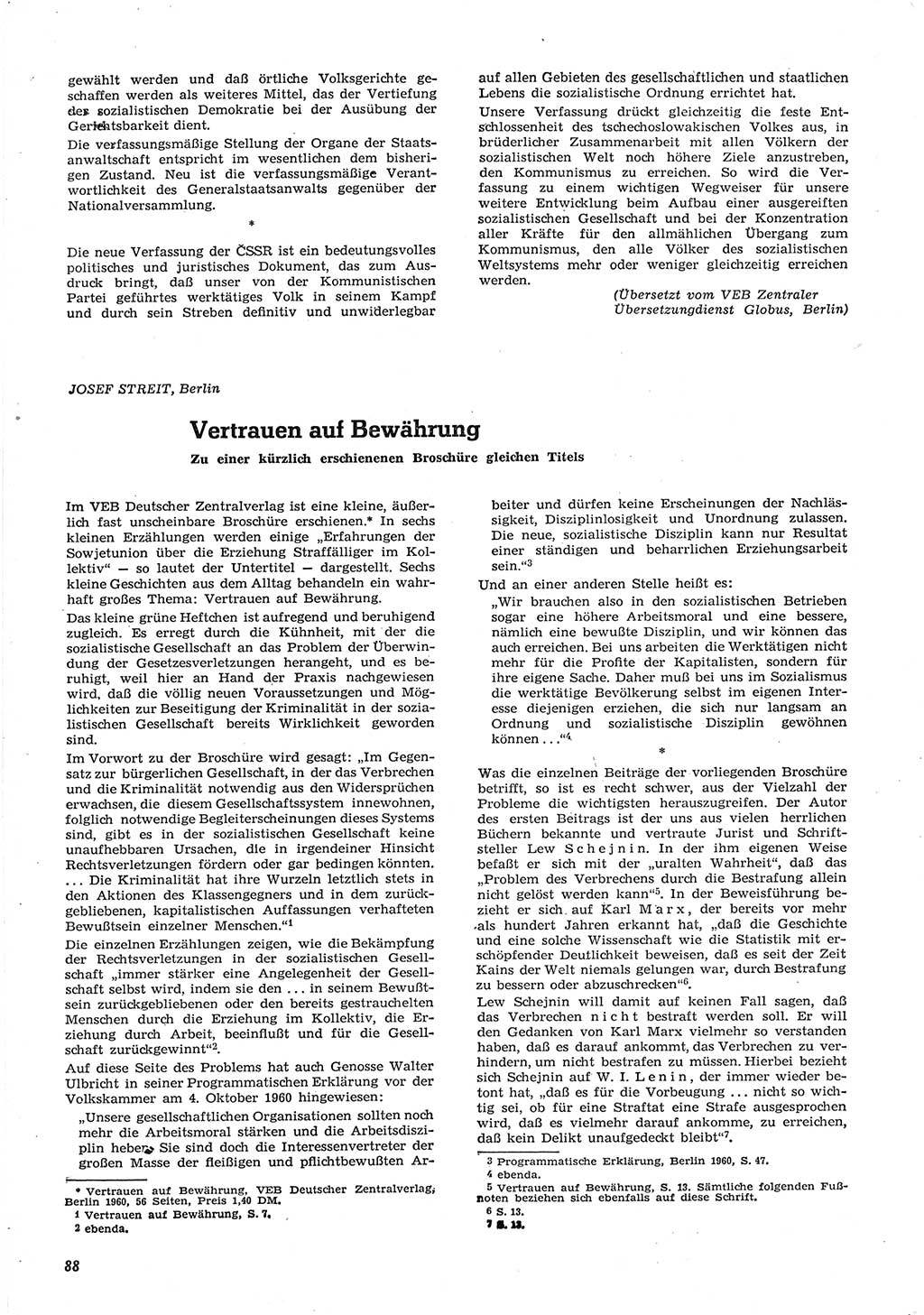 Neue Justiz (NJ), Zeitschrift für Recht und Rechtswissenschaft [Deutsche Demokratische Republik (DDR)], 15. Jahrgang 1961, Seite 88 (NJ DDR 1961, S. 88)