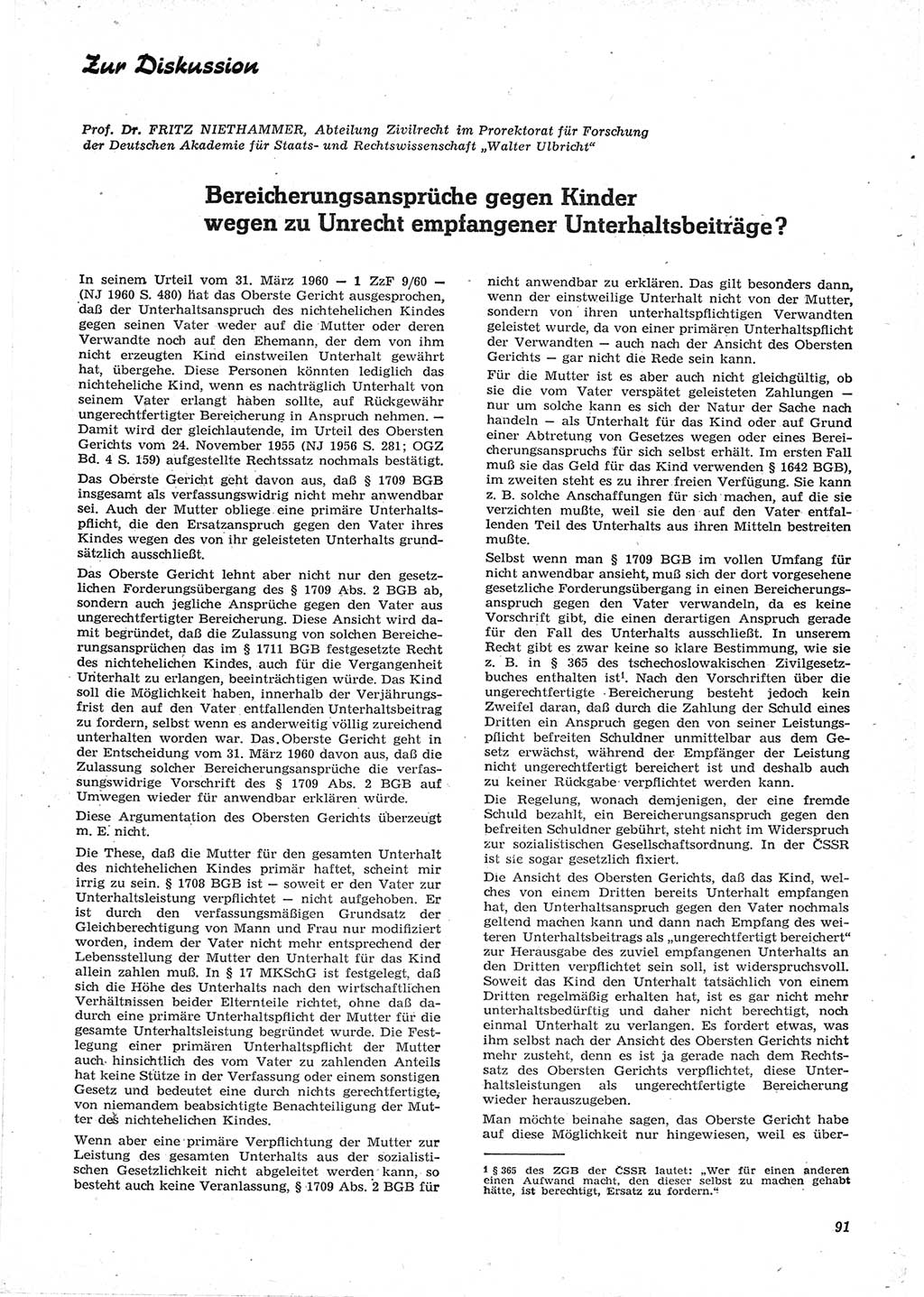 Neue Justiz (NJ), Zeitschrift für Recht und Rechtswissenschaft [Deutsche Demokratische Republik (DDR)], 15. Jahrgang 1961, Seite 91 (NJ DDR 1961, S. 91)
