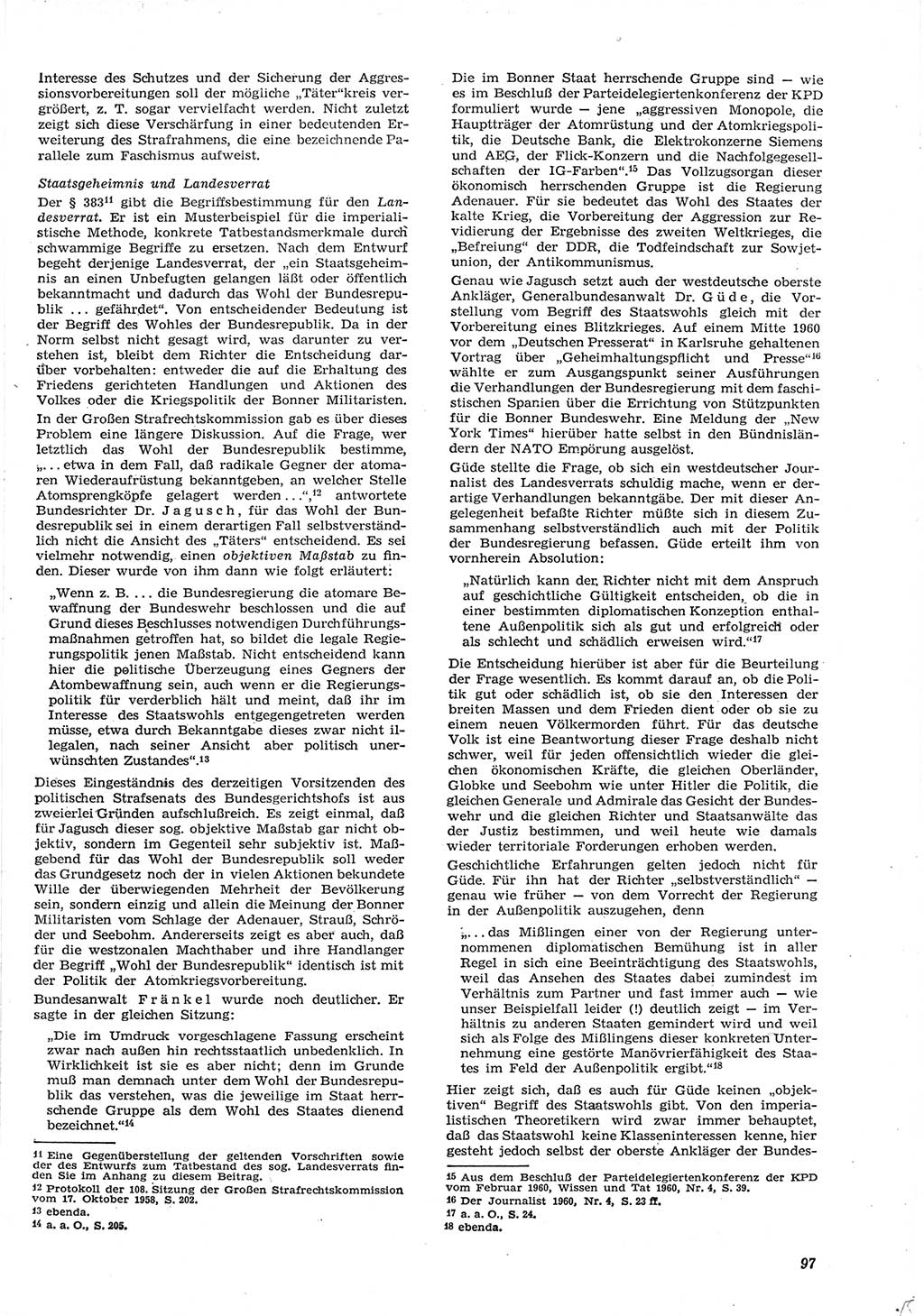 Neue Justiz (NJ), Zeitschrift für Recht und Rechtswissenschaft [Deutsche Demokratische Republik (DDR)], 15. Jahrgang 1961, Seite 97 (NJ DDR 1961, S. 97)