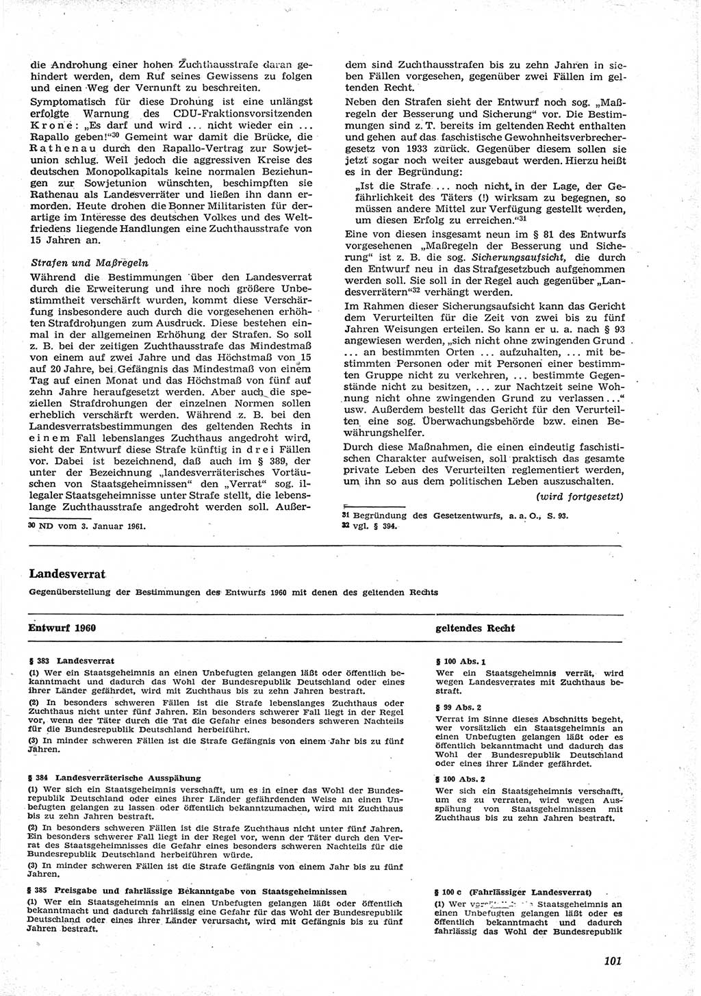 Neue Justiz (NJ), Zeitschrift für Recht und Rechtswissenschaft [Deutsche Demokratische Republik (DDR)], 15. Jahrgang 1961, Seite 101 (NJ DDR 1961, S. 101)