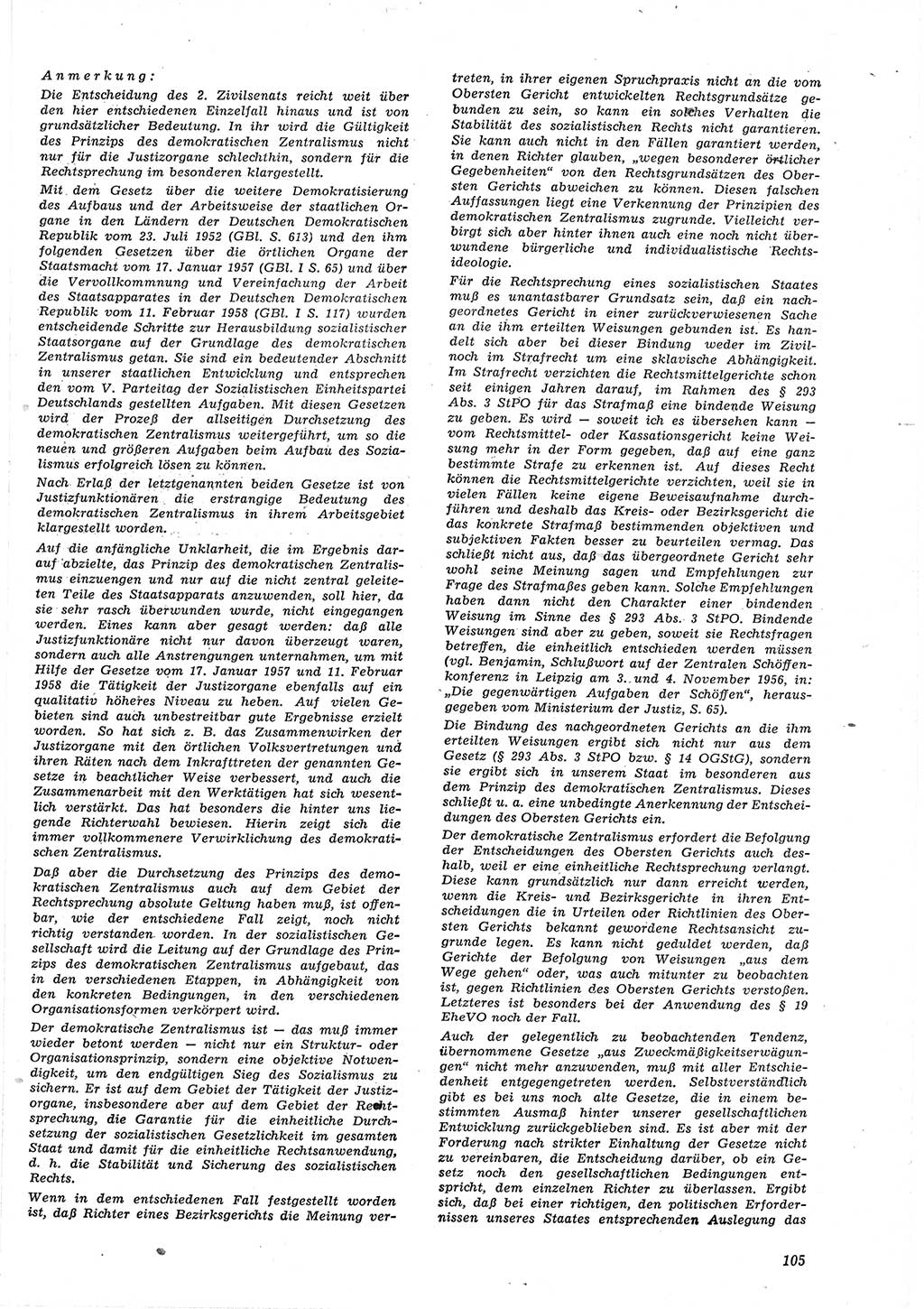 Neue Justiz (NJ), Zeitschrift für Recht und Rechtswissenschaft [Deutsche Demokratische Republik (DDR)], 15. Jahrgang 1961, Seite 105 (NJ DDR 1961, S. 105)
