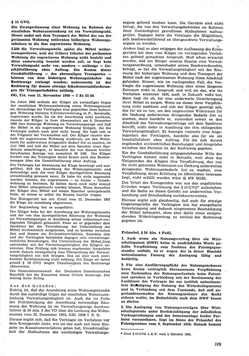 Neue Justiz (NJ), Zeitschrift für Recht und Rechtswissenschaft [Deutsche Demokratische Republik (DDR)], 15. Jahrgang 1961, Seite 109 (NJ DDR 1961, S. 109)