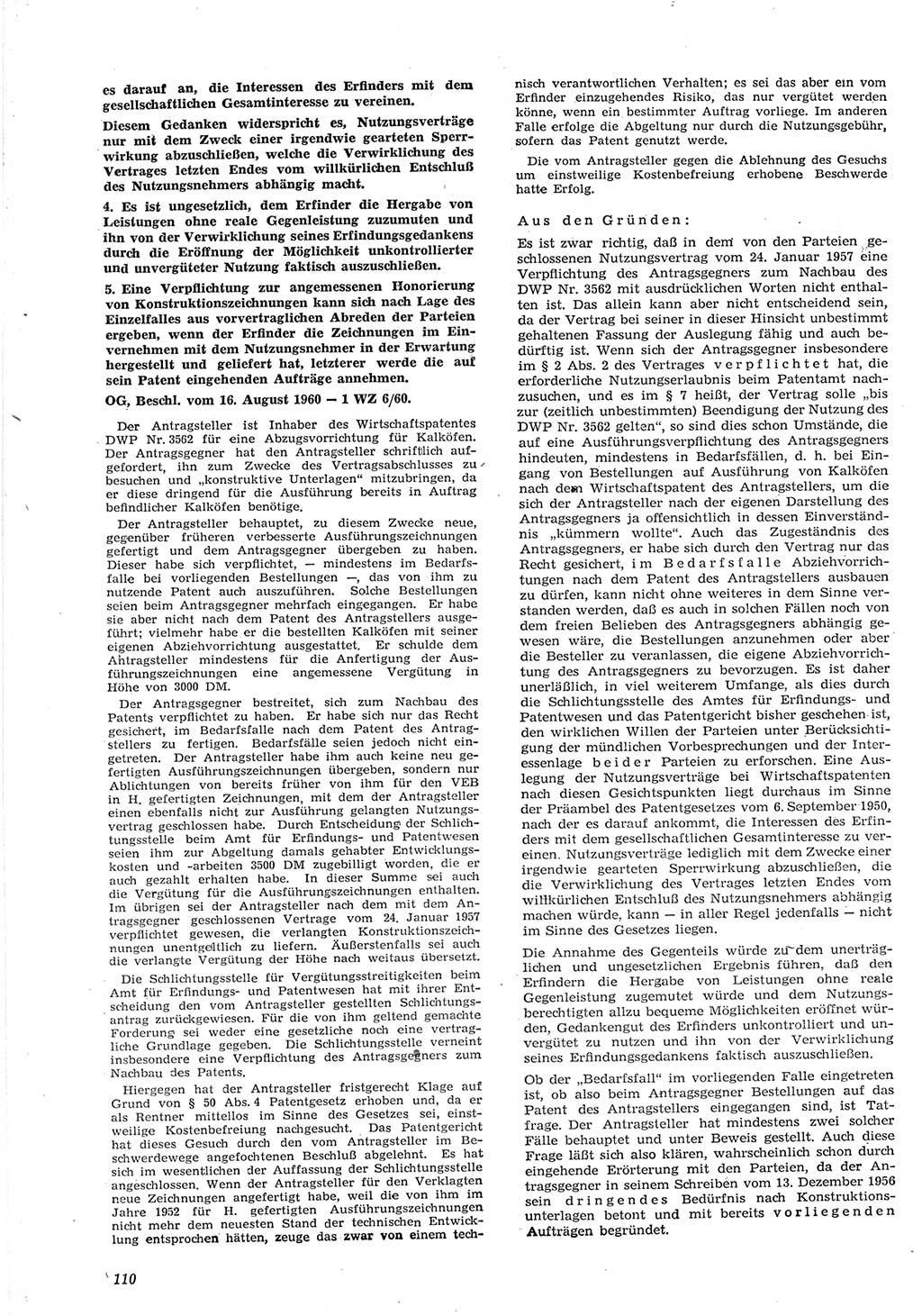 Neue Justiz (NJ), Zeitschrift für Recht und Rechtswissenschaft [Deutsche Demokratische Republik (DDR)], 15. Jahrgang 1961, Seite 110 (NJ DDR 1961, S. 110)