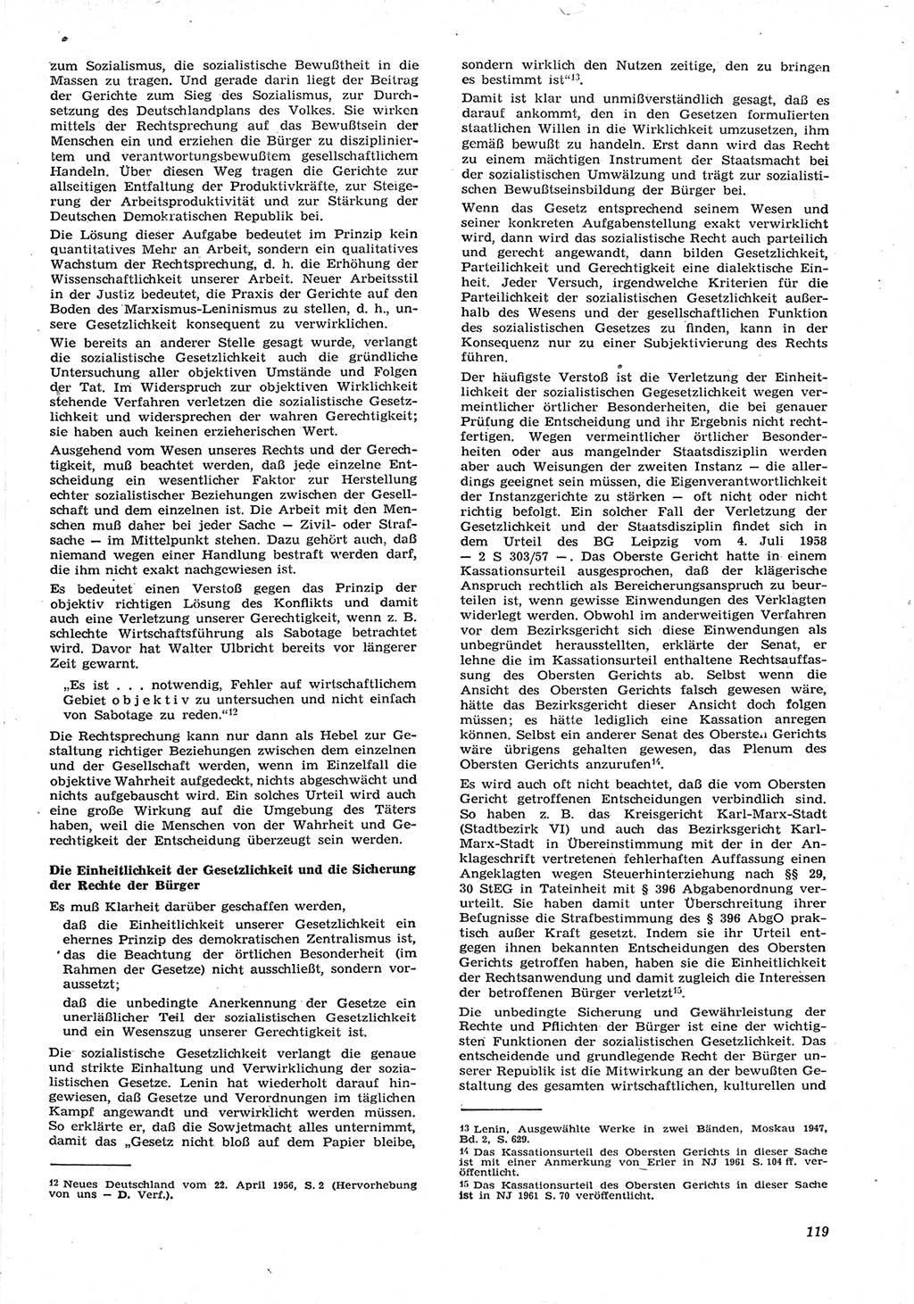 Neue Justiz (NJ), Zeitschrift für Recht und Rechtswissenschaft [Deutsche Demokratische Republik (DDR)], 15. Jahrgang 1961, Seite 119 (NJ DDR 1961, S. 119)