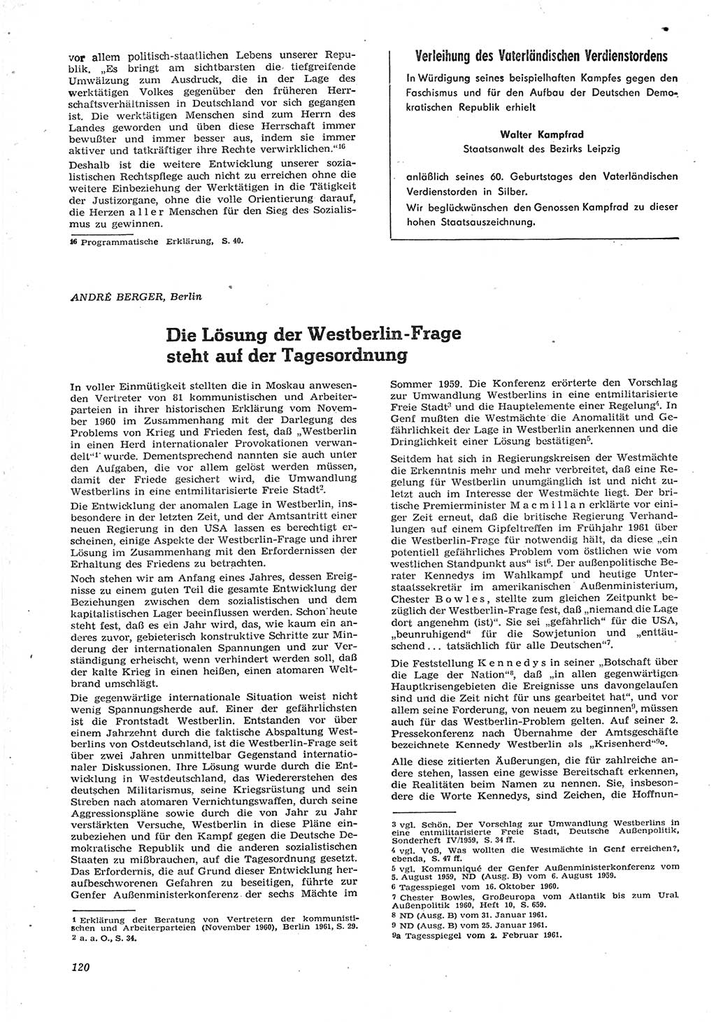 Neue Justiz (NJ), Zeitschrift für Recht und Rechtswissenschaft [Deutsche Demokratische Republik (DDR)], 15. Jahrgang 1961, Seite 120 (NJ DDR 1961, S. 120)