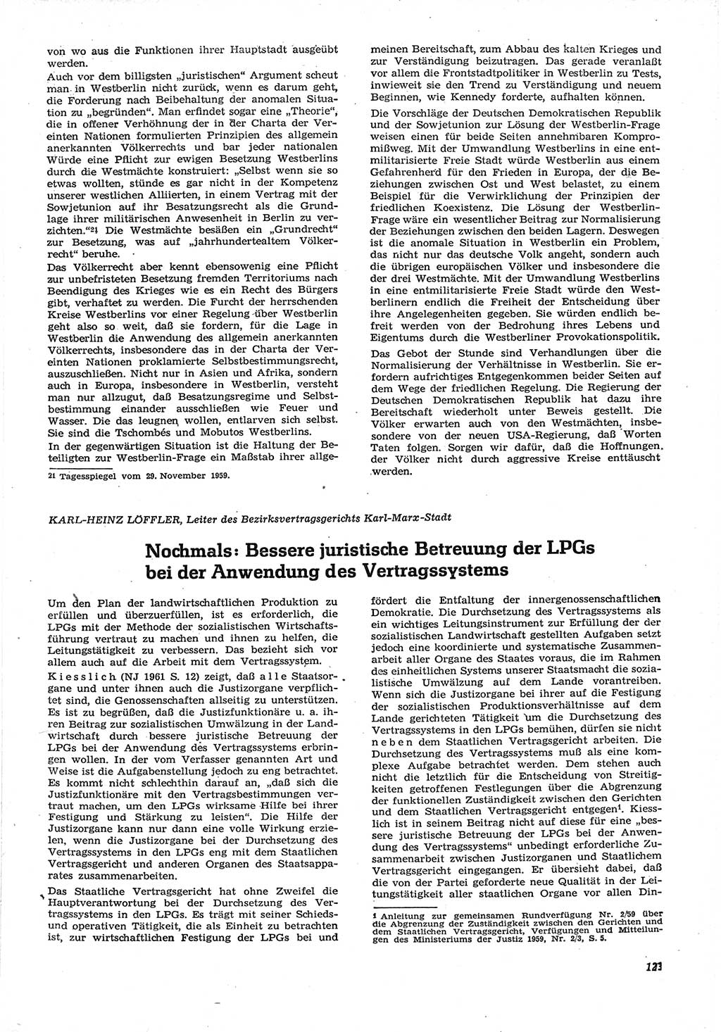 Neue Justiz (NJ), Zeitschrift für Recht und Rechtswissenschaft [Deutsche Demokratische Republik (DDR)], 15. Jahrgang 1961, Seite 123 (NJ DDR 1961, S. 123)