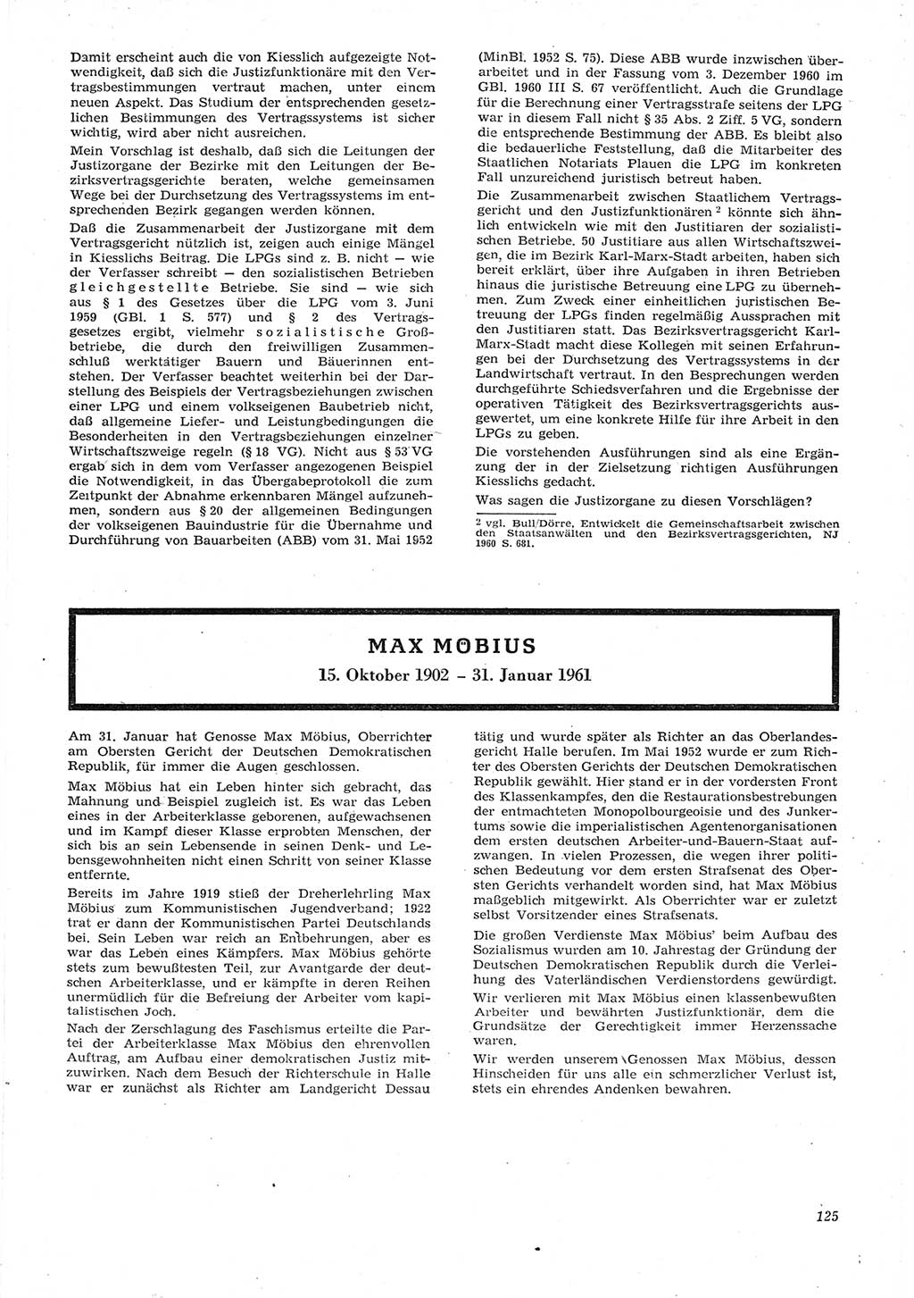 Neue Justiz (NJ), Zeitschrift für Recht und Rechtswissenschaft [Deutsche Demokratische Republik (DDR)], 15. Jahrgang 1961, Seite 125 (NJ DDR 1961, S. 125)