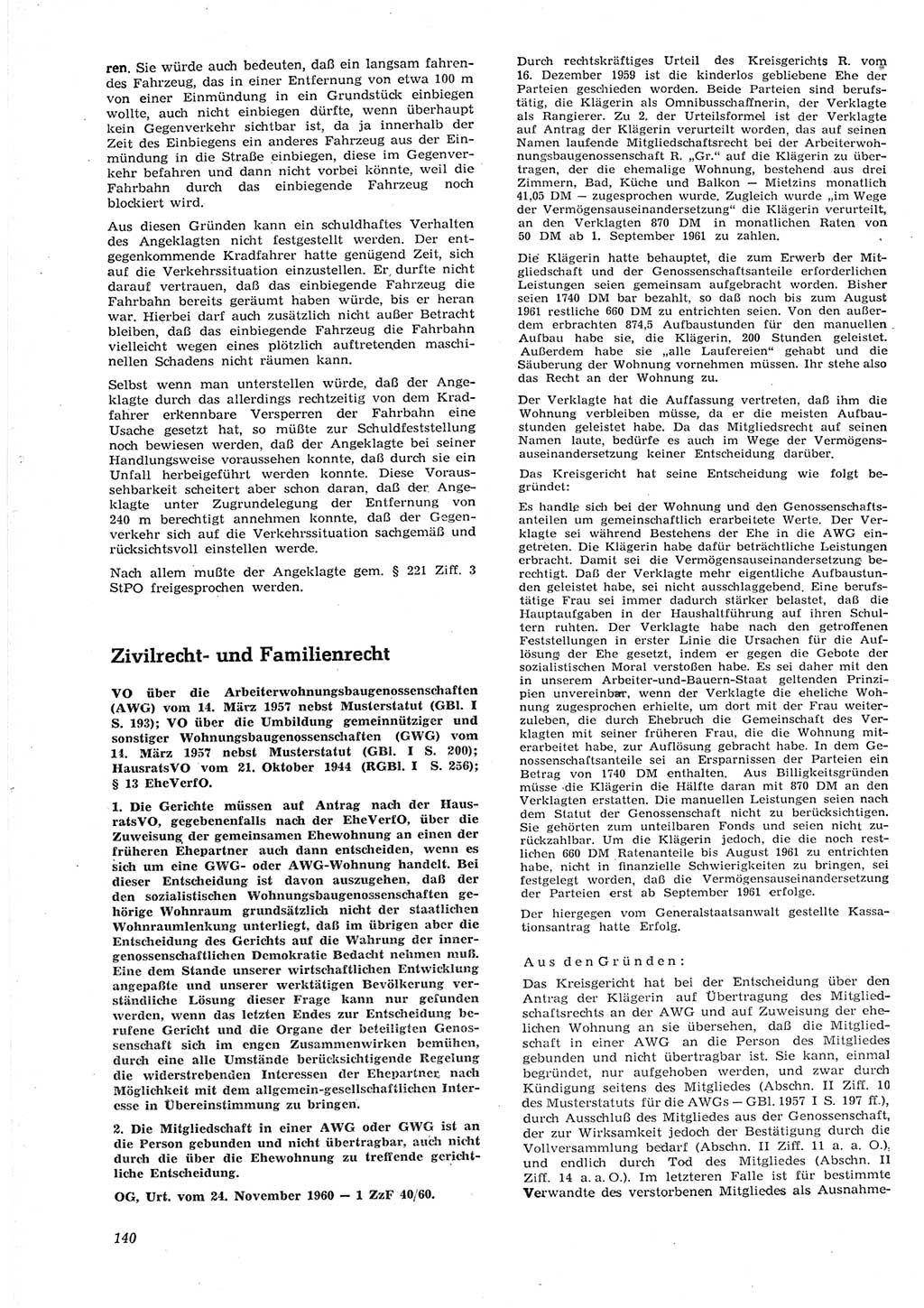 Neue Justiz (NJ), Zeitschrift für Recht und Rechtswissenschaft [Deutsche Demokratische Republik (DDR)], 15. Jahrgang 1961, Seite 140 (NJ DDR 1961, S. 140)
