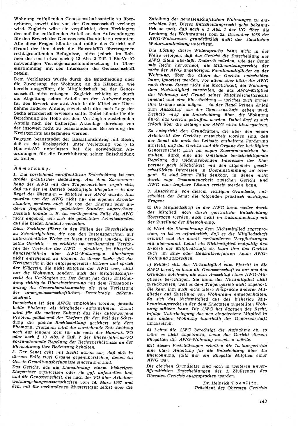 Neue Justiz (NJ), Zeitschrift für Recht und Rechtswissenschaft [Deutsche Demokratische Republik (DDR)], 15. Jahrgang 1961, Seite 143 (NJ DDR 1961, S. 143)