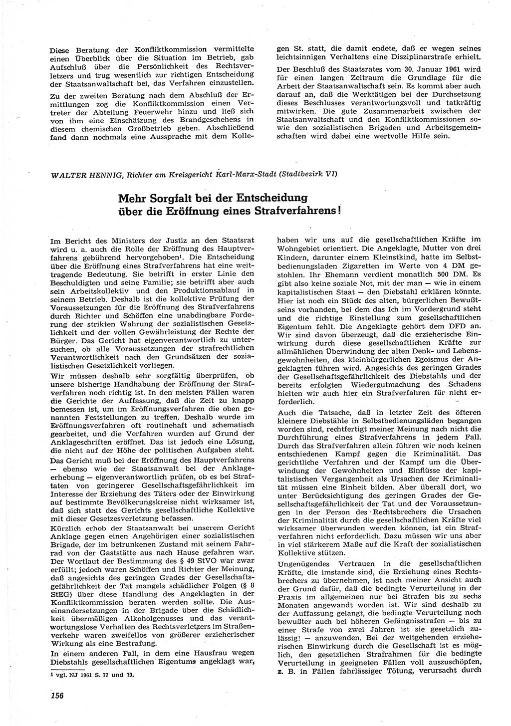 Neue Justiz (NJ), Zeitschrift für Recht und Rechtswissenschaft [Deutsche Demokratische Republik (DDR)], 15. Jahrgang 1961, Seite 156 (NJ DDR 1961, S. 156)