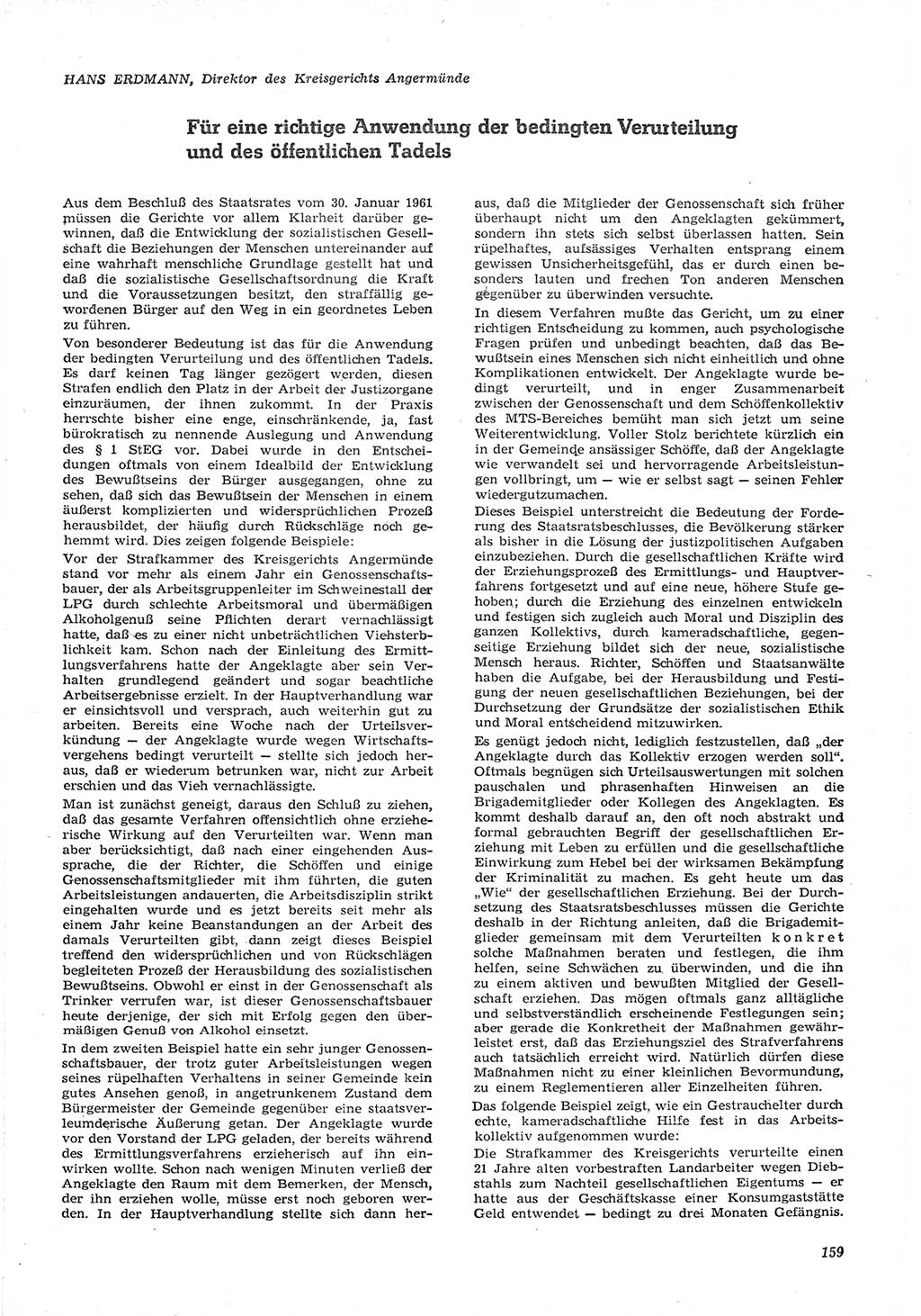 Neue Justiz (NJ), Zeitschrift für Recht und Rechtswissenschaft [Deutsche Demokratische Republik (DDR)], 15. Jahrgang 1961, Seite 159 (NJ DDR 1961, S. 159)