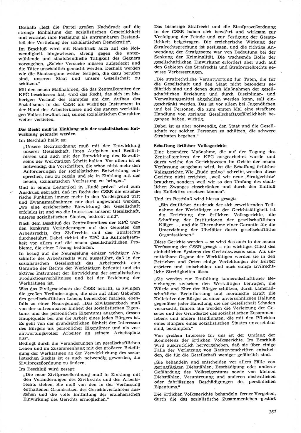 Neue Justiz (NJ), Zeitschrift für Recht und Rechtswissenschaft [Deutsche Demokratische Republik (DDR)], 15. Jahrgang 1961, Seite 161 (NJ DDR 1961, S. 161)