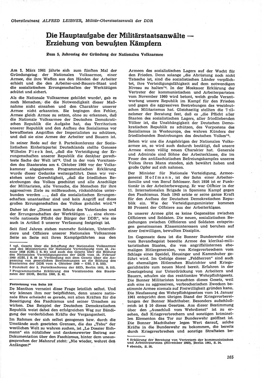 Neue Justiz (NJ), Zeitschrift für Recht und Rechtswissenschaft [Deutsche Demokratische Republik (DDR)], 15. Jahrgang 1961, Seite 165 (NJ DDR 1961, S. 165)