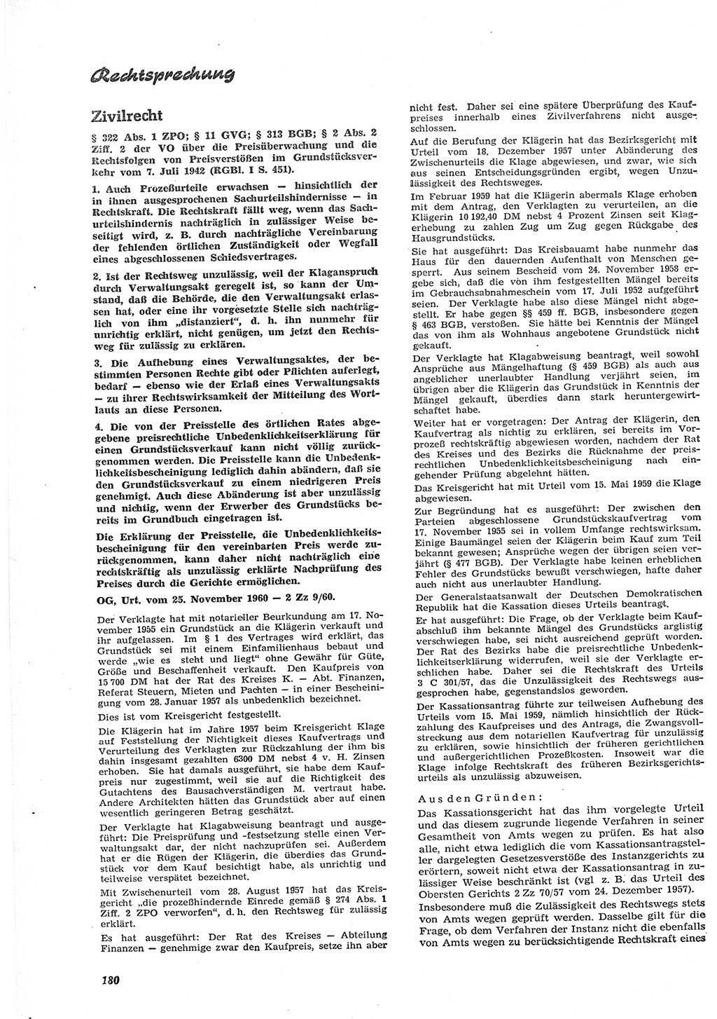 Neue Justiz (NJ), Zeitschrift für Recht und Rechtswissenschaft [Deutsche Demokratische Republik (DDR)], 15. Jahrgang 1961, Seite 180 (NJ DDR 1961, S. 180)