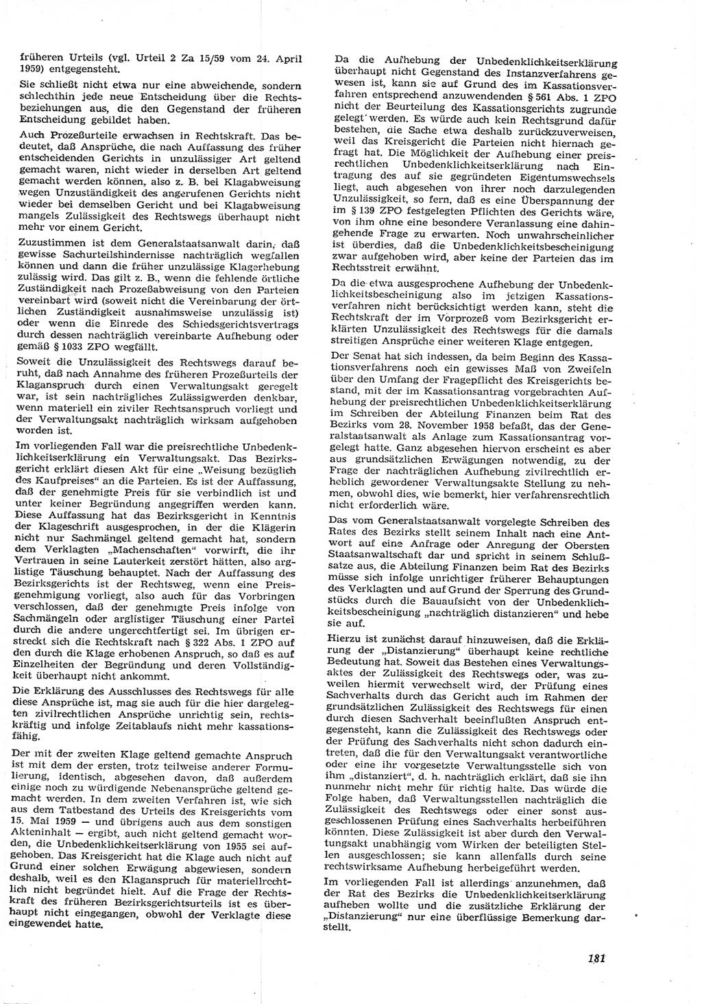 Neue Justiz (NJ), Zeitschrift für Recht und Rechtswissenschaft [Deutsche Demokratische Republik (DDR)], 15. Jahrgang 1961, Seite 181 (NJ DDR 1961, S. 181)