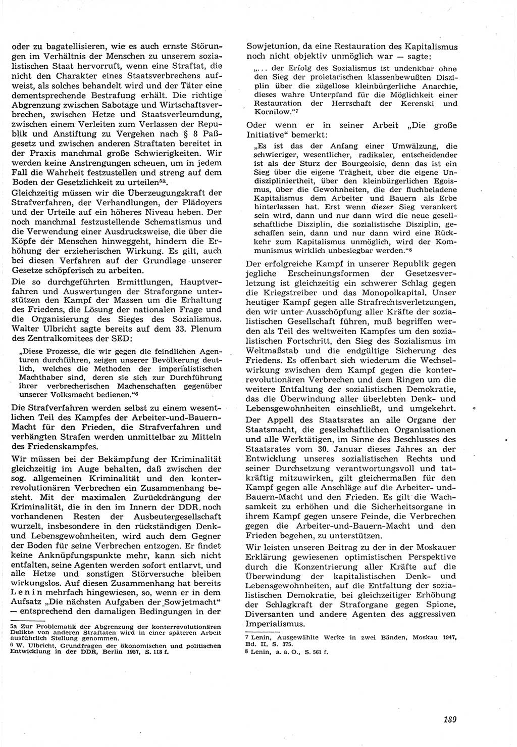 Neue Justiz (NJ), Zeitschrift für Recht und Rechtswissenschaft [Deutsche Demokratische Republik (DDR)], 15. Jahrgang 1961, Seite 189 (NJ DDR 1961, S. 189)