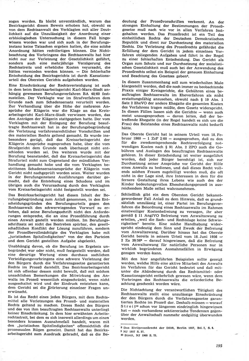 Neue Justiz (NJ), Zeitschrift für Recht und Rechtswissenschaft [Deutsche Demokratische Republik (DDR)], 15. Jahrgang 1961, Seite 195 (NJ DDR 1961, S. 195)