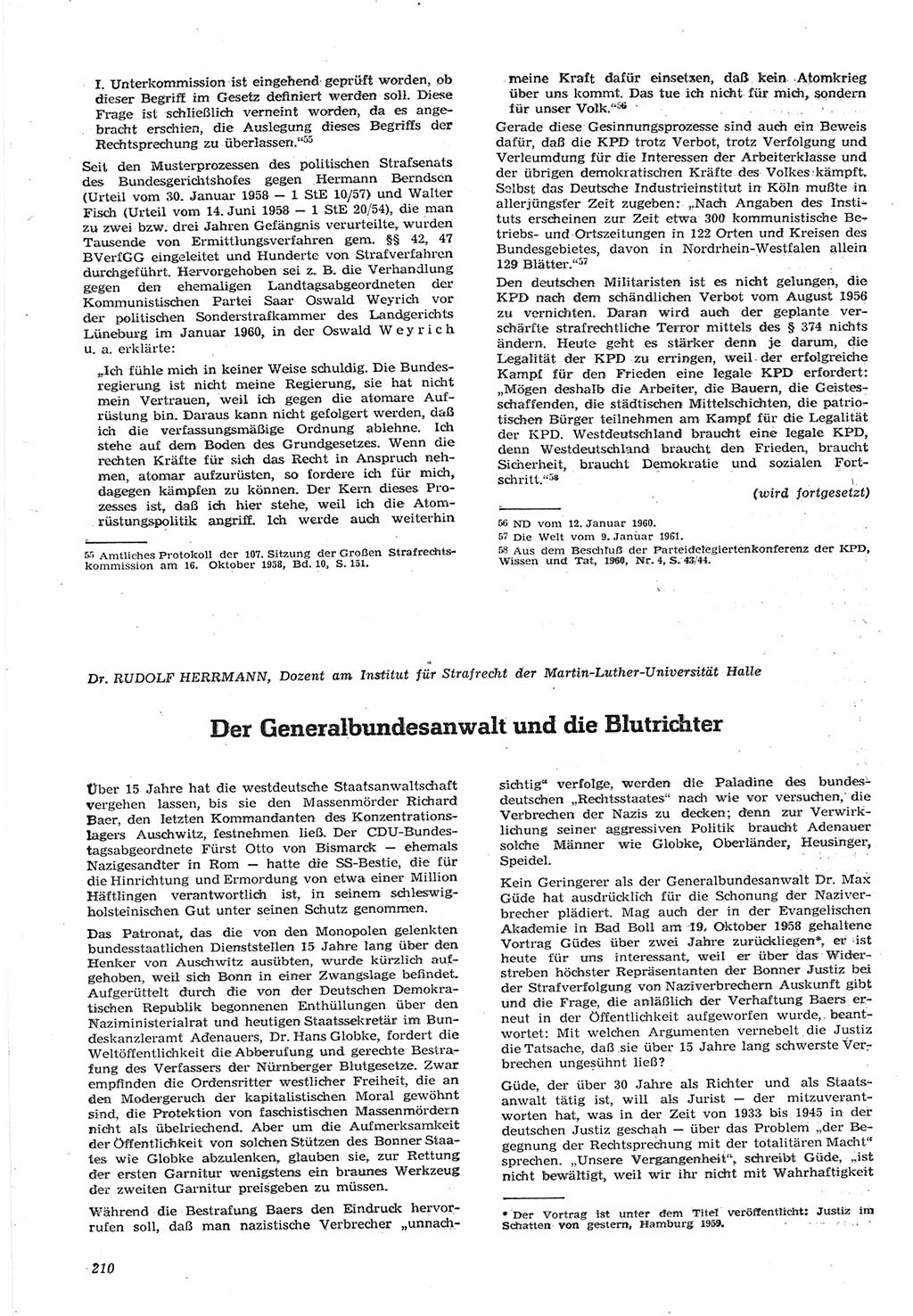 Neue Justiz (NJ), Zeitschrift für Recht und Rechtswissenschaft [Deutsche Demokratische Republik (DDR)], 15. Jahrgang 1961, Seite 210 (NJ DDR 1961, S. 210)