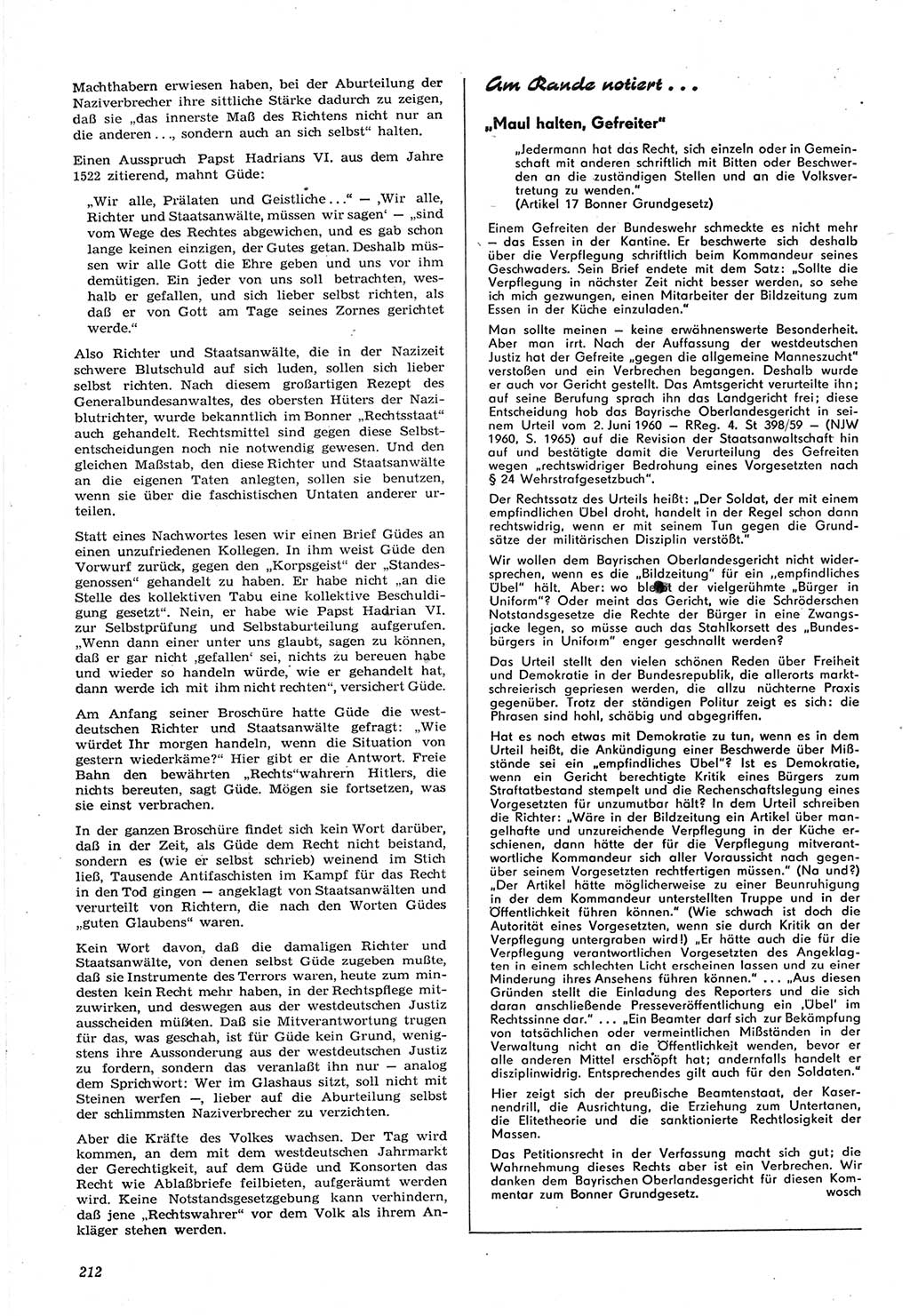 Neue Justiz (NJ), Zeitschrift für Recht und Rechtswissenschaft [Deutsche Demokratische Republik (DDR)], 15. Jahrgang 1961, Seite 212 (NJ DDR 1961, S. 212)