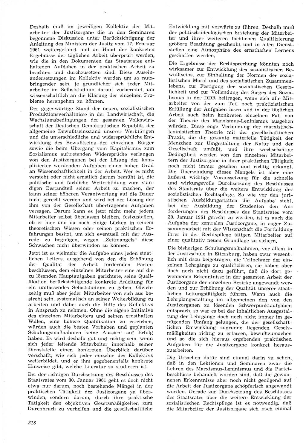 Neue Justiz (NJ), Zeitschrift für Recht und Rechtswissenschaft [Deutsche Demokratische Republik (DDR)], 15. Jahrgang 1961, Seite 218 (NJ DDR 1961, S. 218)
